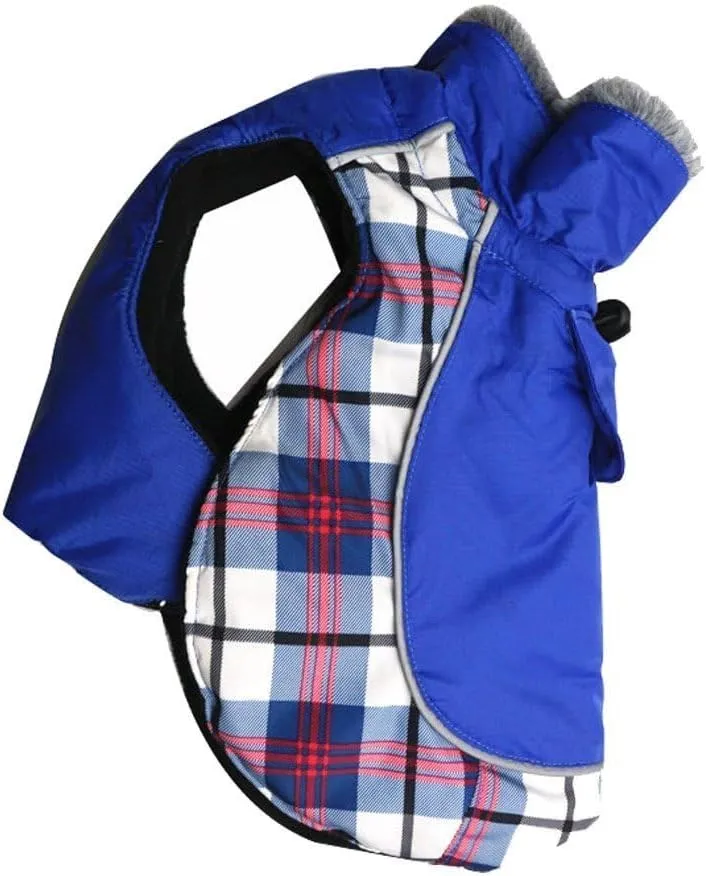 DroolingDog 100% Waterproof Dog Coats Heavy-Duty Adjustable Dogs Jackets with Warm Fleece Lining for Medium Large Golden Retriever Winter Dogs Clothes, Blue, Small