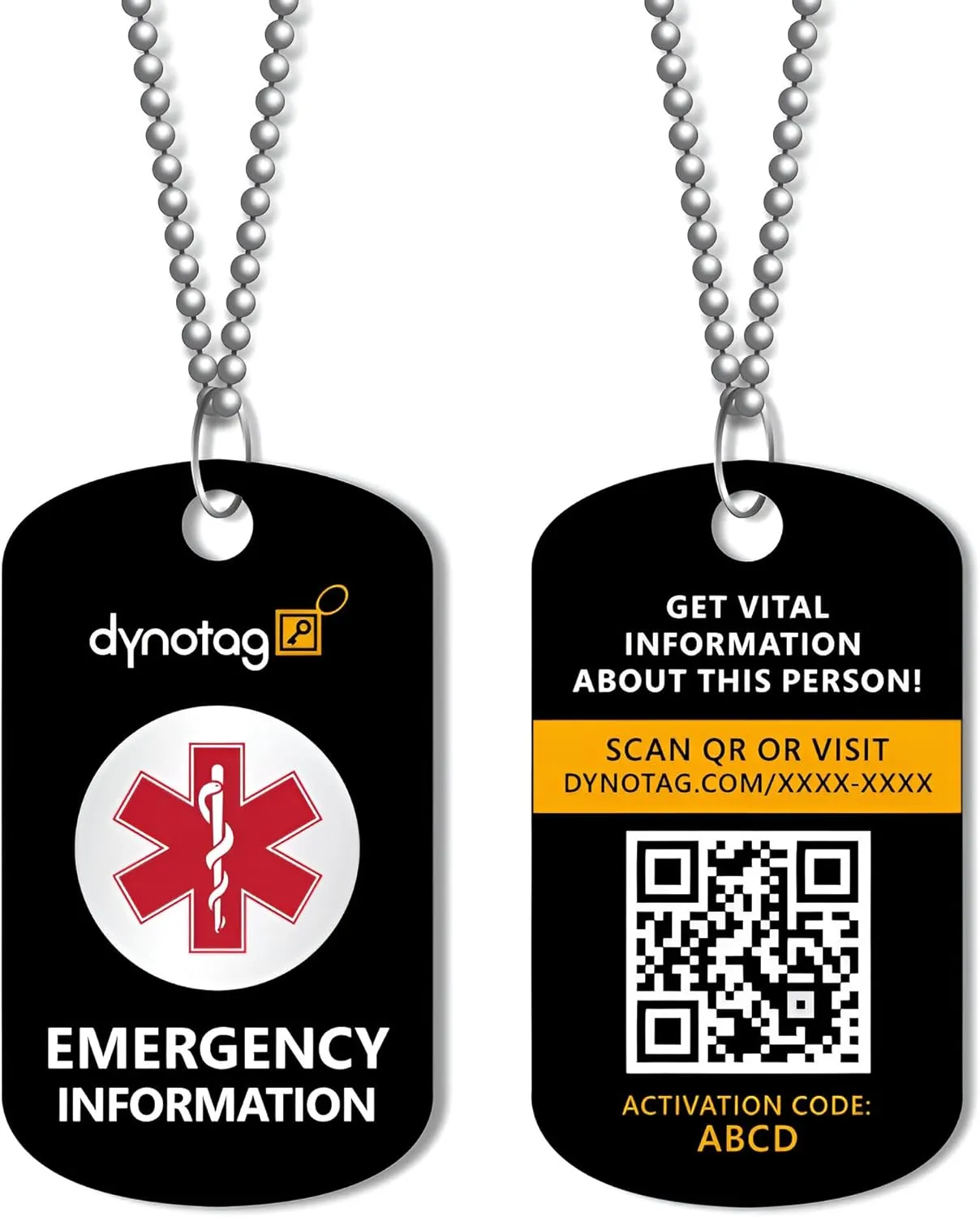 Dynotag SuperAlert Medical Alert Necklace for Men & Women | Smart Medical ID with Detailed Online Profile | Military Style Steel Medical ID with Detailed Online Profile, with Lifetime Subscription