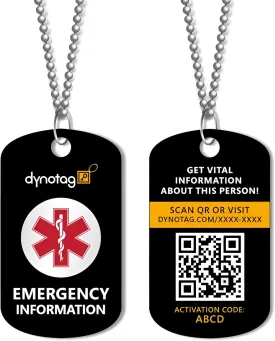 Dynotag SuperAlert Medical Alert Necklace for Men & Women | Smart Medical ID with Detailed Online Profile | Military Style Steel Medical ID with Detailed Online Profile, with Lifetime Subscription
