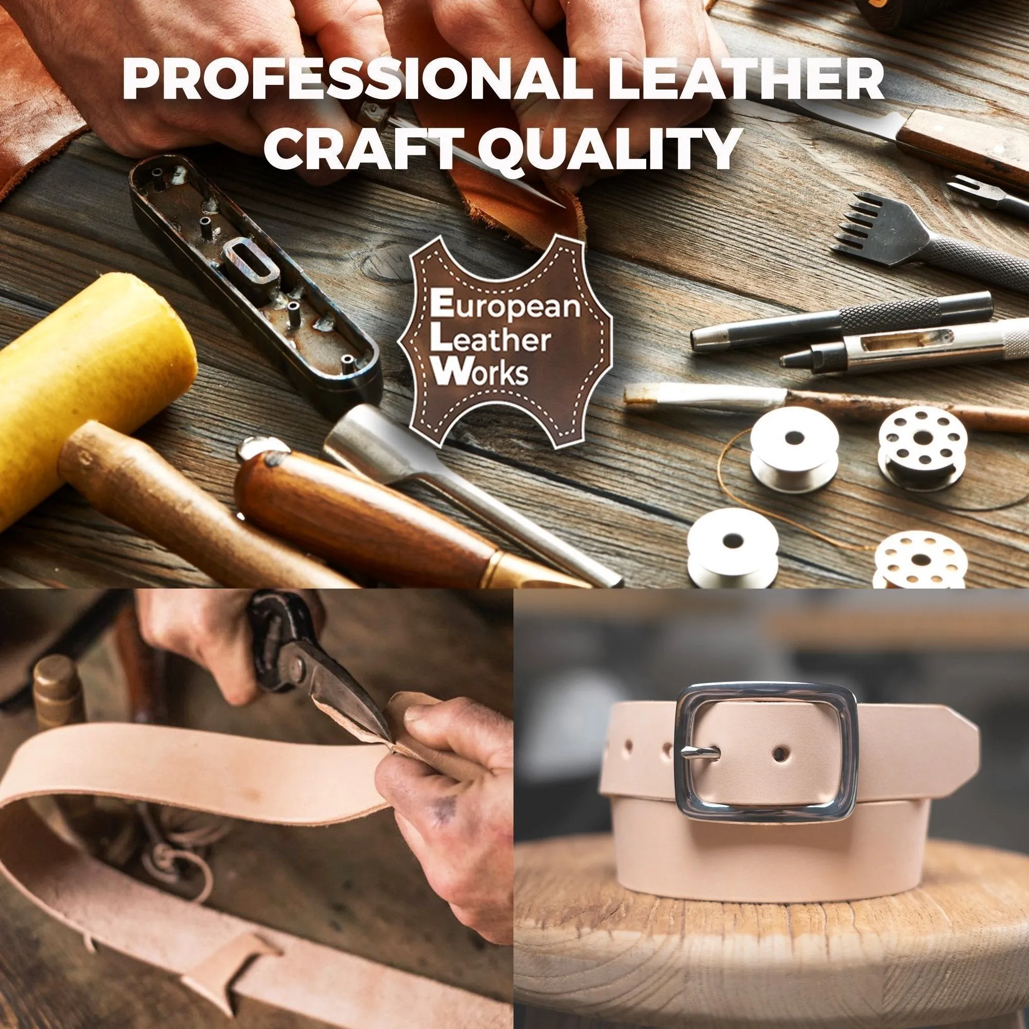 ELW Leather Blank Belt - 10-11 (4-4.4mm) oz. Thickness - Cowhide Vegetable Tanned - Full Grain Strip, Strap - Ideal for DIY Belts for Tooling, Crafting & Stamping