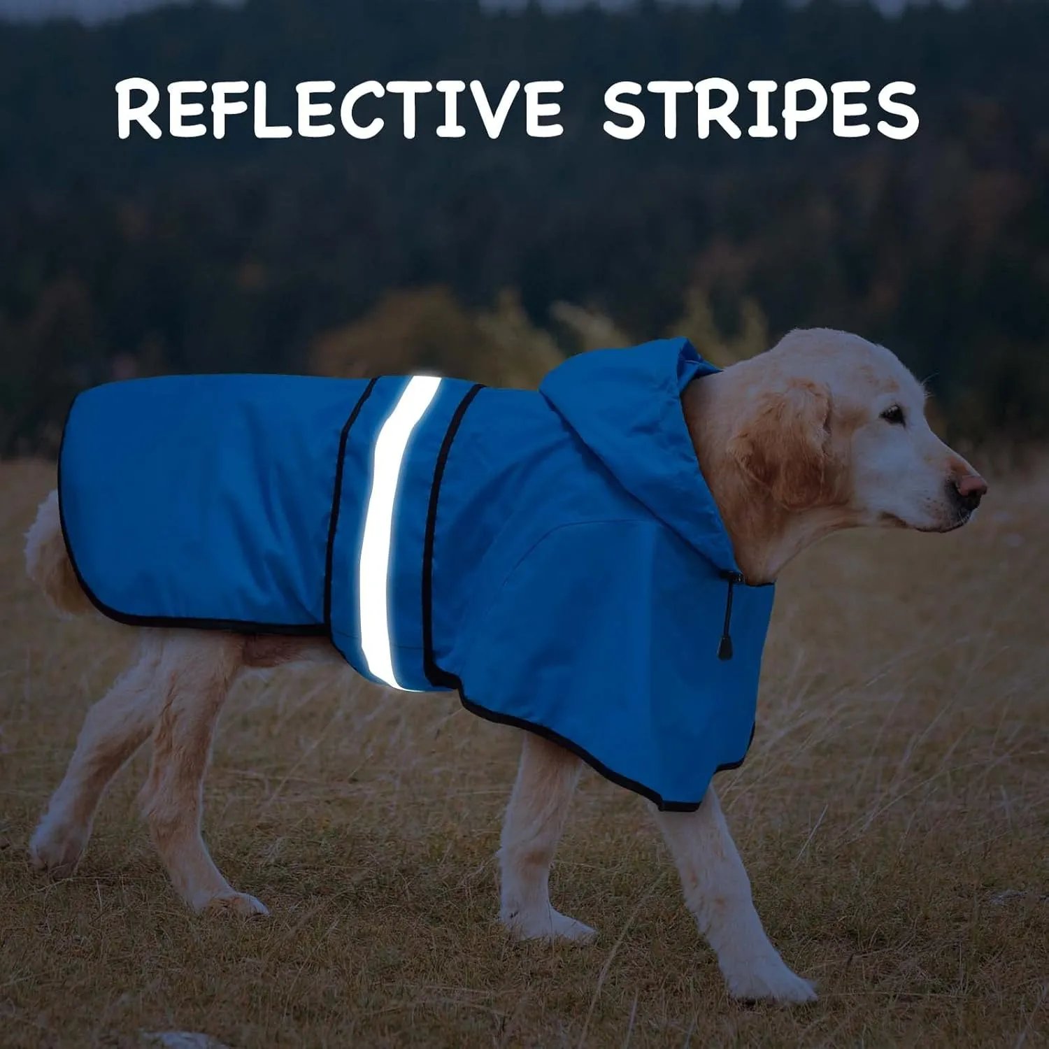 Fashion Hooded Dog Raincoat - Reflective Dog Rain Jacket Lightweight Waterproof Doggy Rain Coat for Medium Dogs (Medium, Blue)