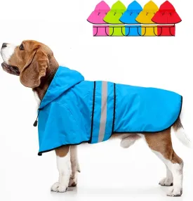 Fashion Hooded Dog Raincoat - Reflective Dog Rain Jacket Lightweight Waterproof Doggy Rain Coat for Medium Dogs (Medium, Blue)