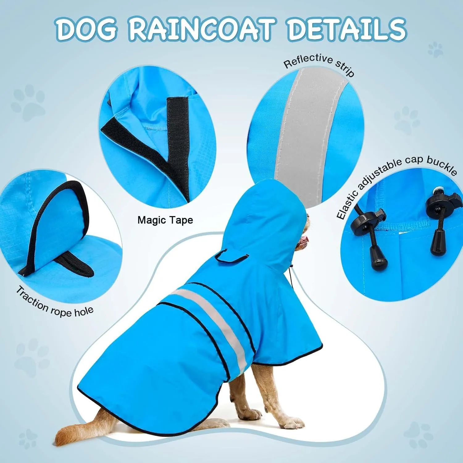 Fashion Hooded Dog Raincoat - Reflective Dog Rain Jacket Lightweight Waterproof Doggy Rain Coat for Medium Dogs (Medium, Blue)
