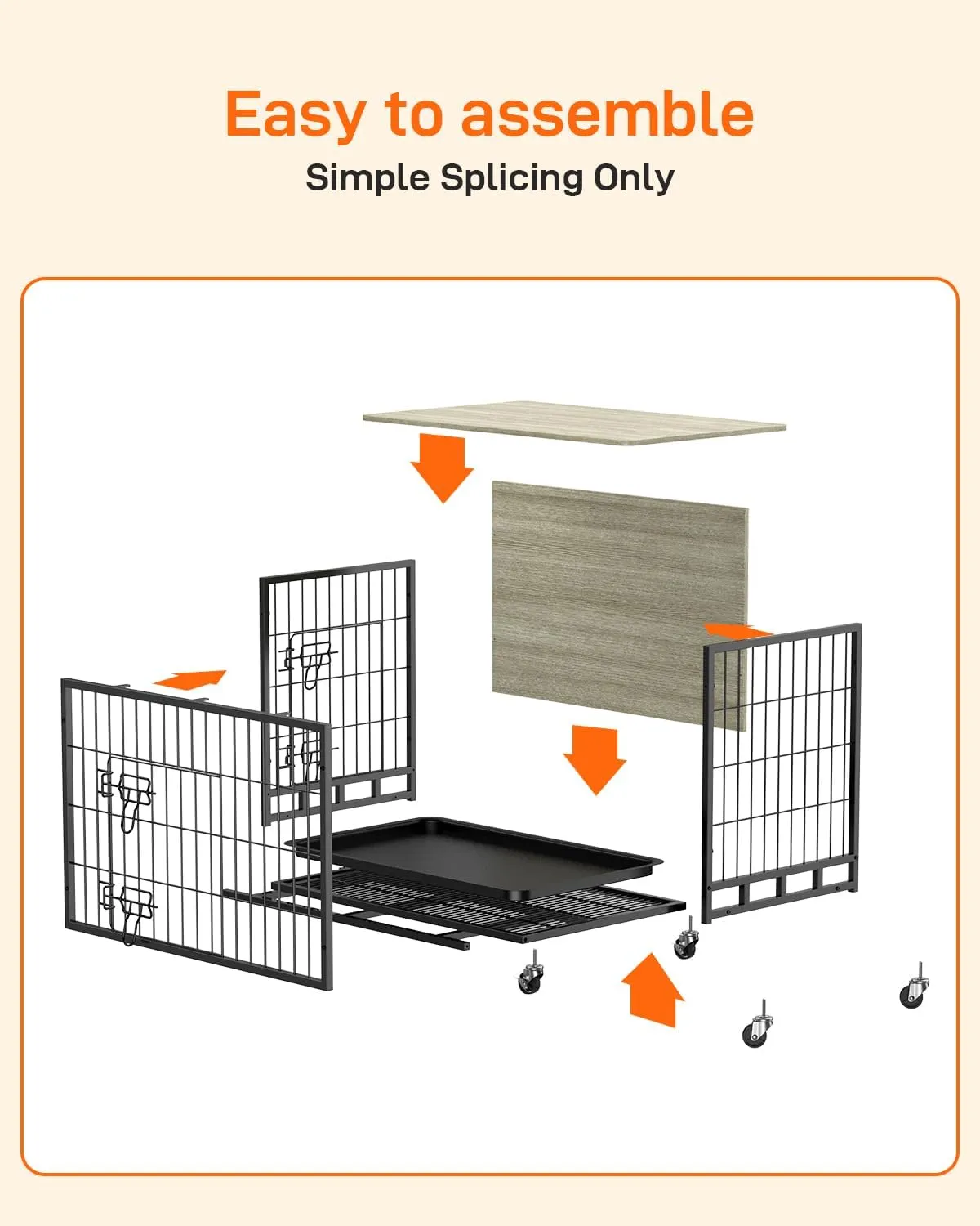 GAOMON 2024 New 32.5" Dog Crate Furniture, Heavy-Duty Wooden Dog Kennel with Removable Tray and Wheels, Double-Doors Dog Cage End Table, Indoor Dog House for Medium/Small Dogs, Rustic Gray