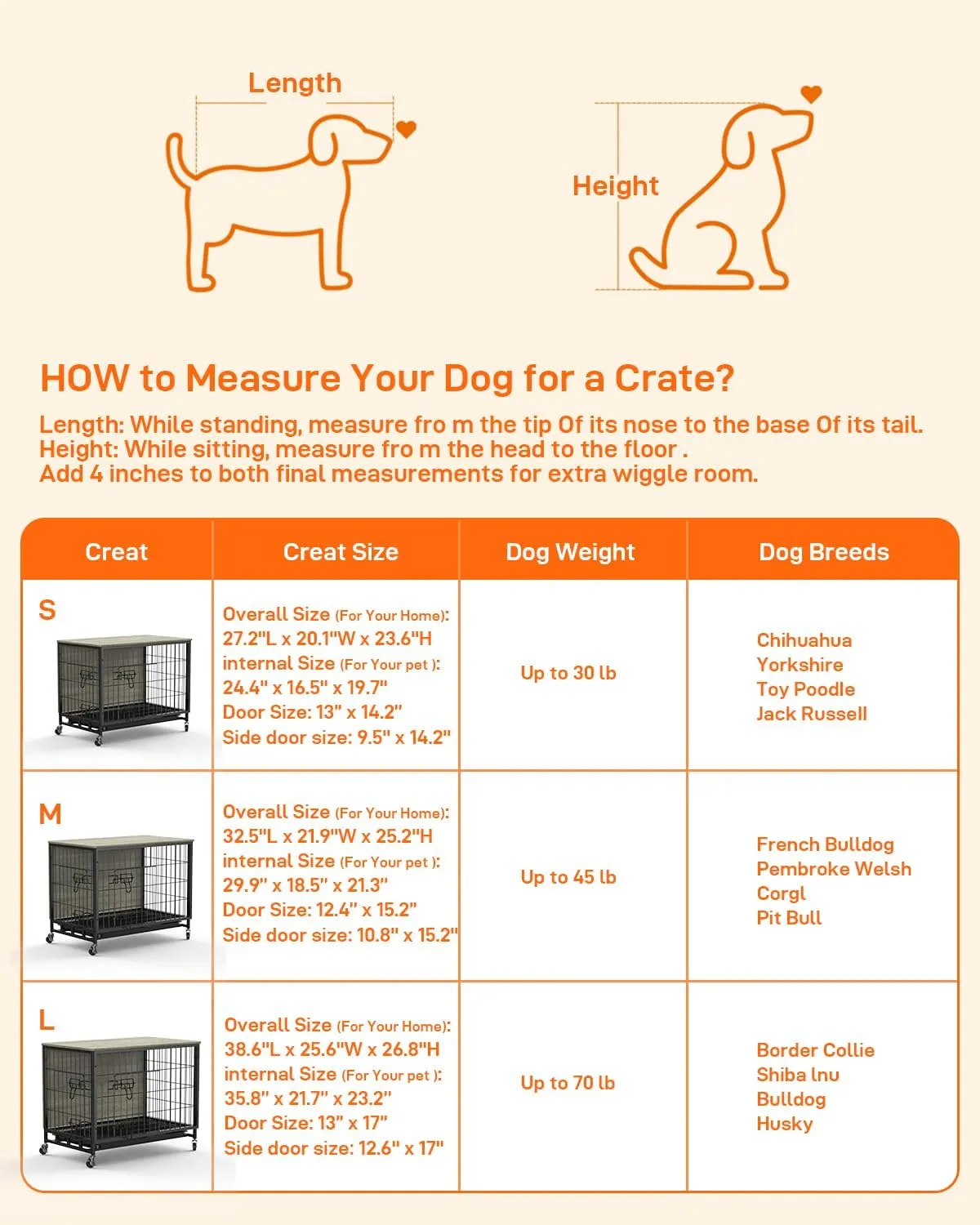GAOMON 2024 New 32.5" Dog Crate Furniture, Heavy-Duty Wooden Dog Kennel with Removable Tray and Wheels, Double-Doors Dog Cage End Table, Indoor Dog House for Medium/Small Dogs, Rustic Gray