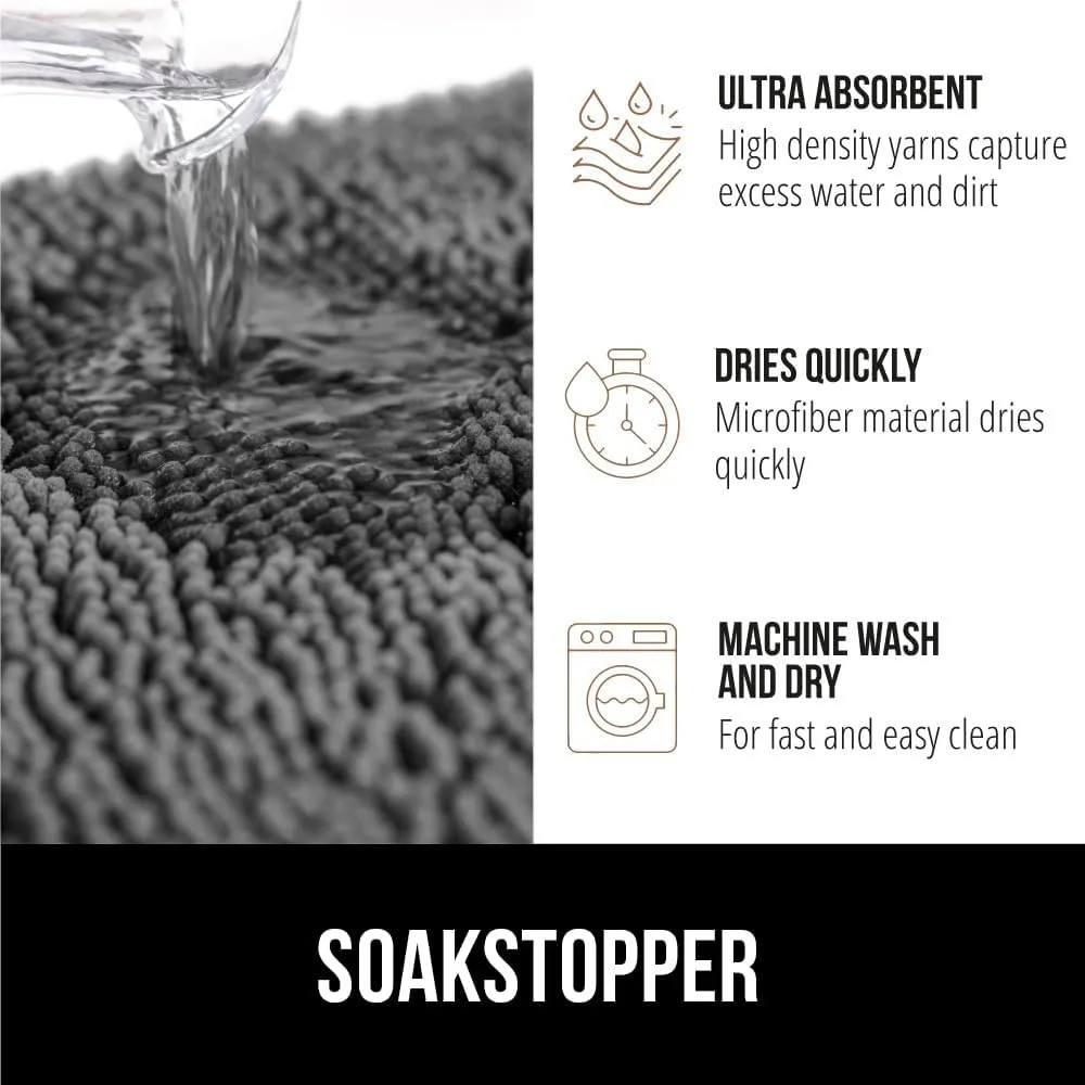 GORILLA GRIP Ultra Absorbent Grippy Doormat for Muddy Dog Paws, 30x20 Machine Washable Soakstopper Rugs Cleaner Floors, Bed Mat for Dirty Dogs, Indoor Entrance Door Rug Pet Bed Mats Gray