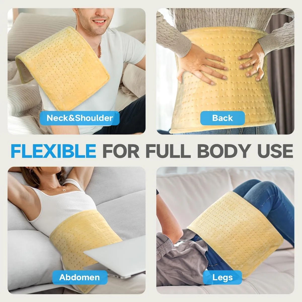 GOTCOZY Heating Pad for Back Pain Relief & Cramps,Electric Heating Pads for Neck and Shoulders with 2H-Auto Shut Off and 5 Heat Settings,Gifts for Mom Men 12''X24''(Yellow)