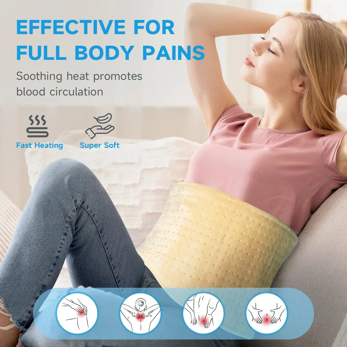 GOTCOZY Heating Pad for Back Pain Relief & Cramps,Electric Heating Pads for Neck and Shoulders with 2H-Auto Shut Off and 5 Heat Settings,Gifts for Mom Men 12''X24''(Yellow)