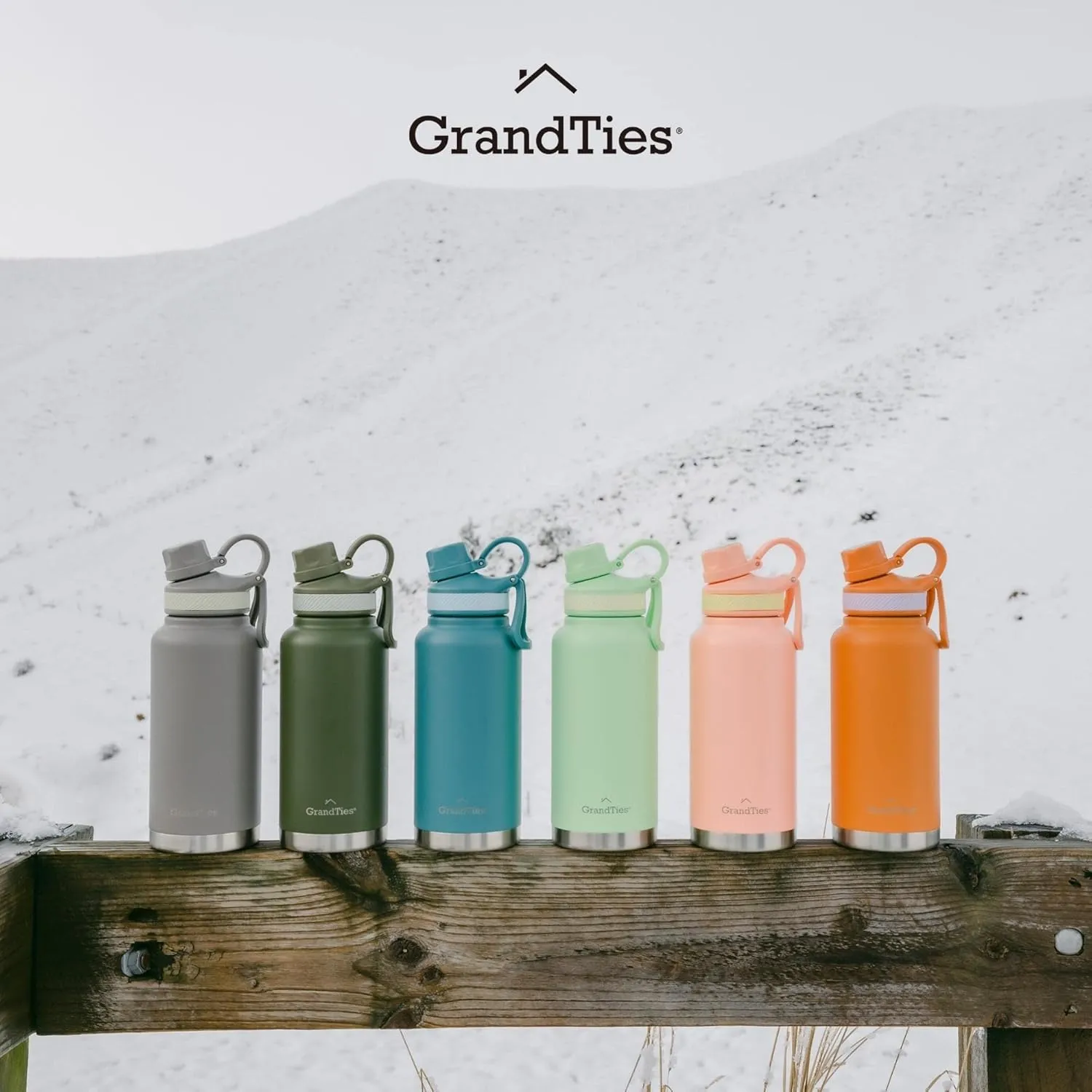 GRANDTIES 2 Lids Sports Stainless Steel Water Bottles  Wide Mouth Vacuum Insulated Reusable Leak Proof BPA-Free Travel Metal Canteen, Thermos Bottles for Men Women Gym (Atlantis Blue 32 oz)