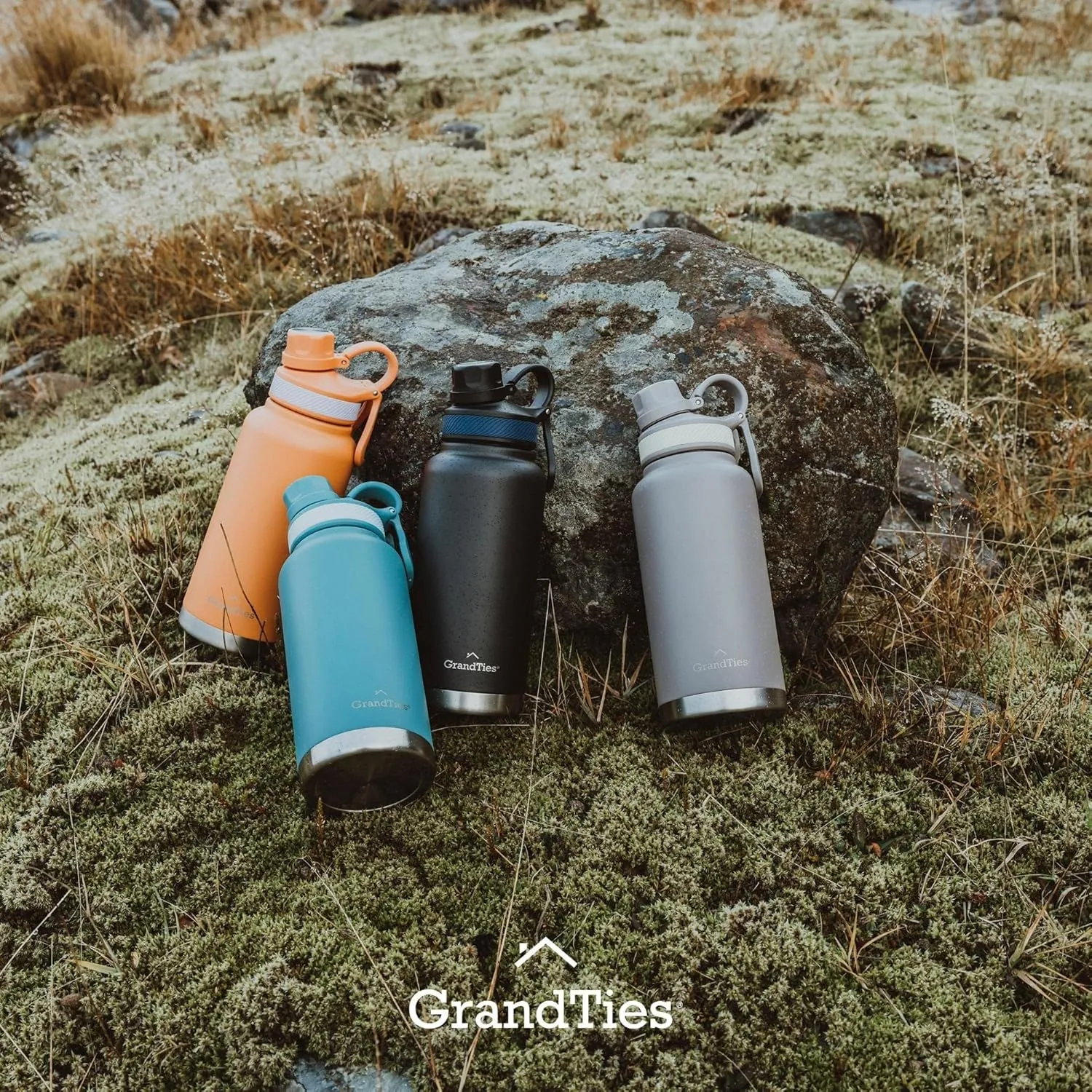 GRANDTIES 2 Lids Sports Stainless Steel Water Bottles  Wide Mouth Vacuum Insulated Reusable Leak Proof BPA-Free Travel Metal Canteen, Thermos Bottles for Men Women Gym (Atlantis Blue 32 oz)