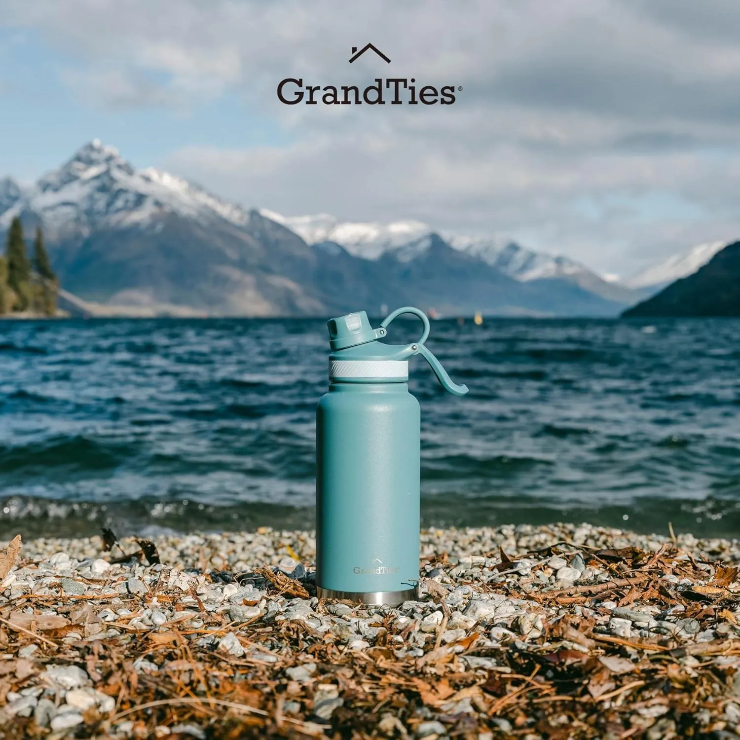 GRANDTIES 2 Lids Sports Stainless Steel Water Bottles  Wide Mouth Vacuum Insulated Reusable Leak Proof BPA-Free Travel Metal Canteen, Thermos Bottles for Men Women Gym (Atlantis Blue 32 oz)