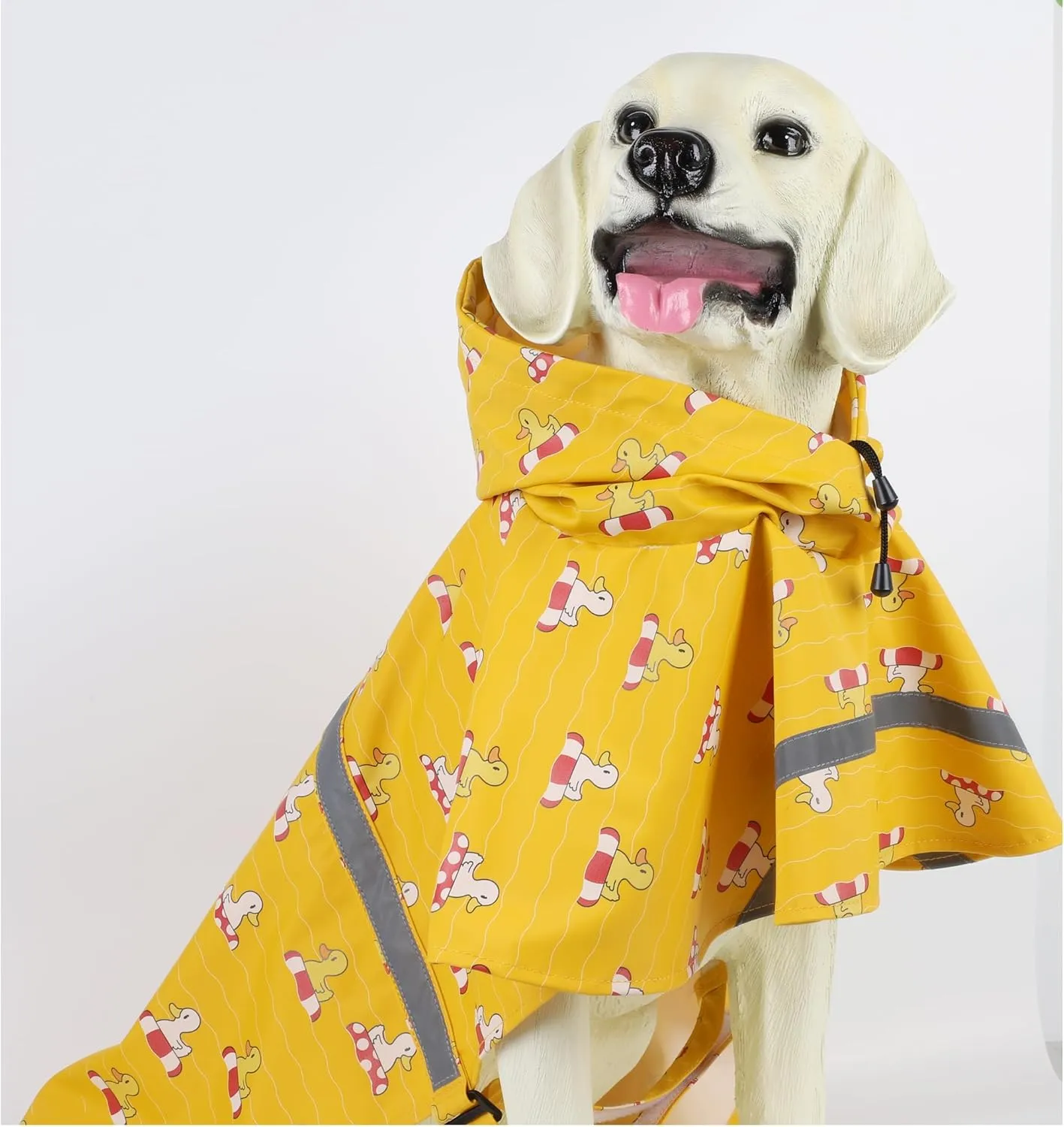 HAPEE Dog Raincoats for Large Dogs with Reflective Strip Hoodie,Rain Poncho Jacket for Dogs (E5-Yellow River, XL(Back Length 24"))