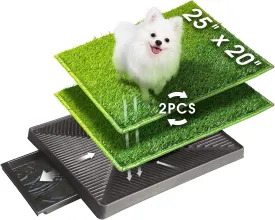 Hompet Dog Toilet Indoor Puppy Training Pad, 25''x20'', Dog Potty Pet Training Grass Mat, Removable Waste Tray for Easier Clean Up, Artificial Turf