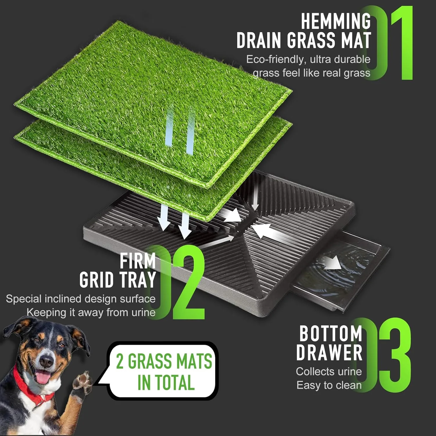 Hompet Dog Toilet Indoor Puppy Training Pad, 25''x20'', Dog Potty Pet Training Grass Mat, Removable Waste Tray for Easier Clean Up, Artificial Turf