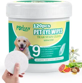 Hypoallergenic Eye Wipes for Dogs & Cats  Gentle Dog Eye Wipes Cleaner with 9X Cleaning Power, Natural Dog Fece Wipes Gently Remove Tear Stains, Crust, Discharge & Debrist, 120Pcs, Unscent