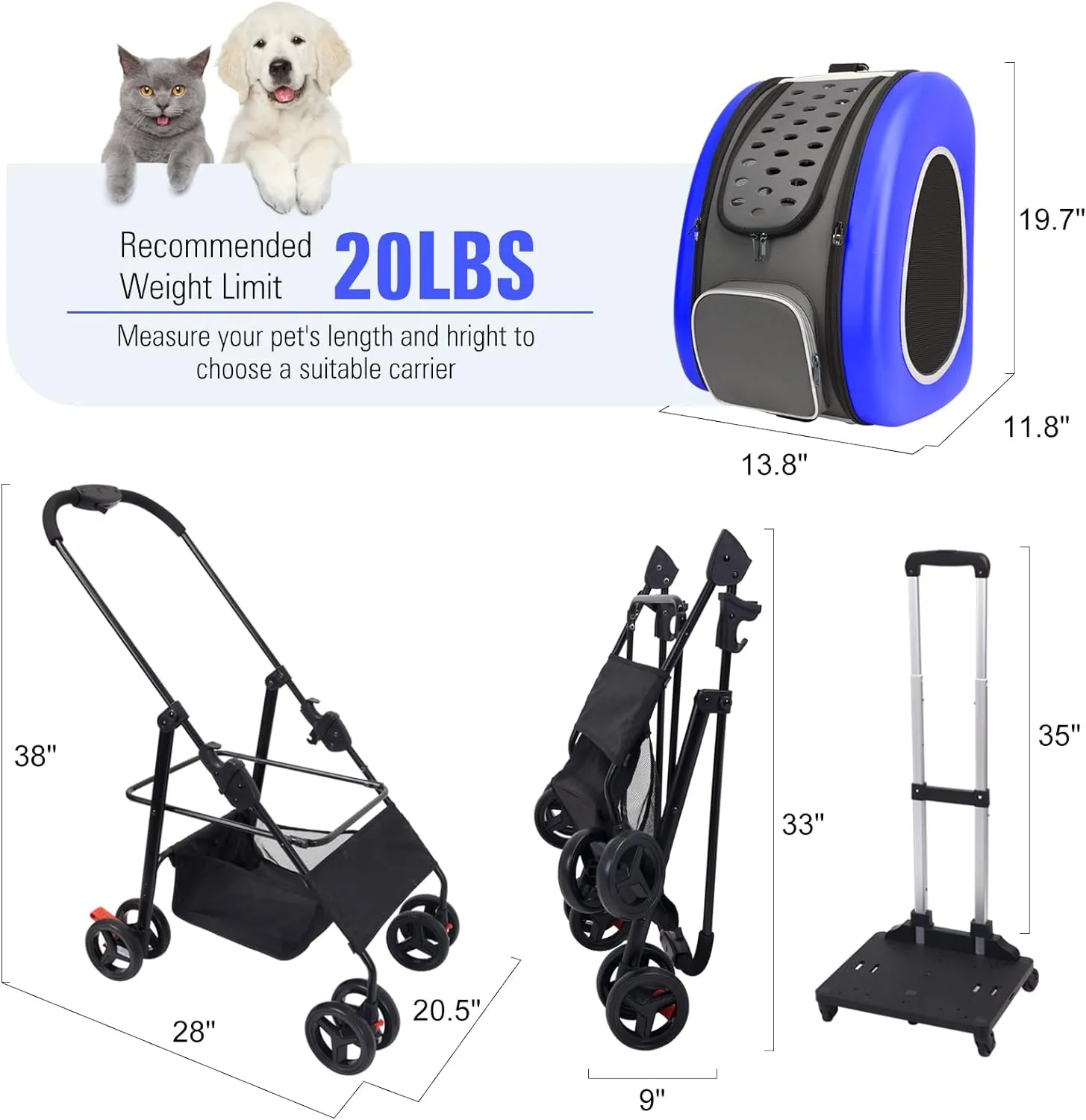 Ibiyaya 5-in-1 Combo EVA Pet Carrier/Stroller | Luxury Package