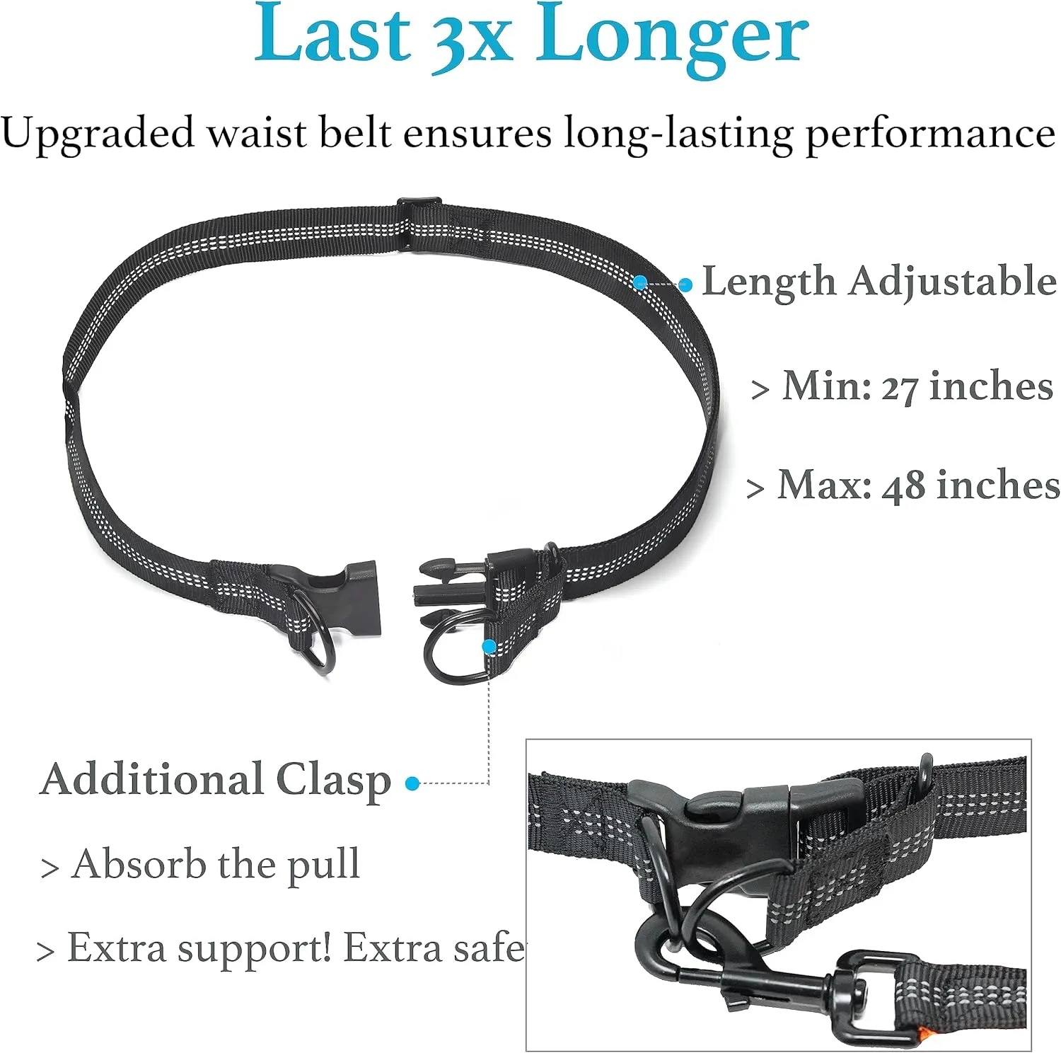 iYoShop Retractable Hands Free Dog Leash - Dual Handle Bungee Waist Leash for Small, Medium and Large Dogs (Medium/Large, 25-150 lbs, Baby Blue)