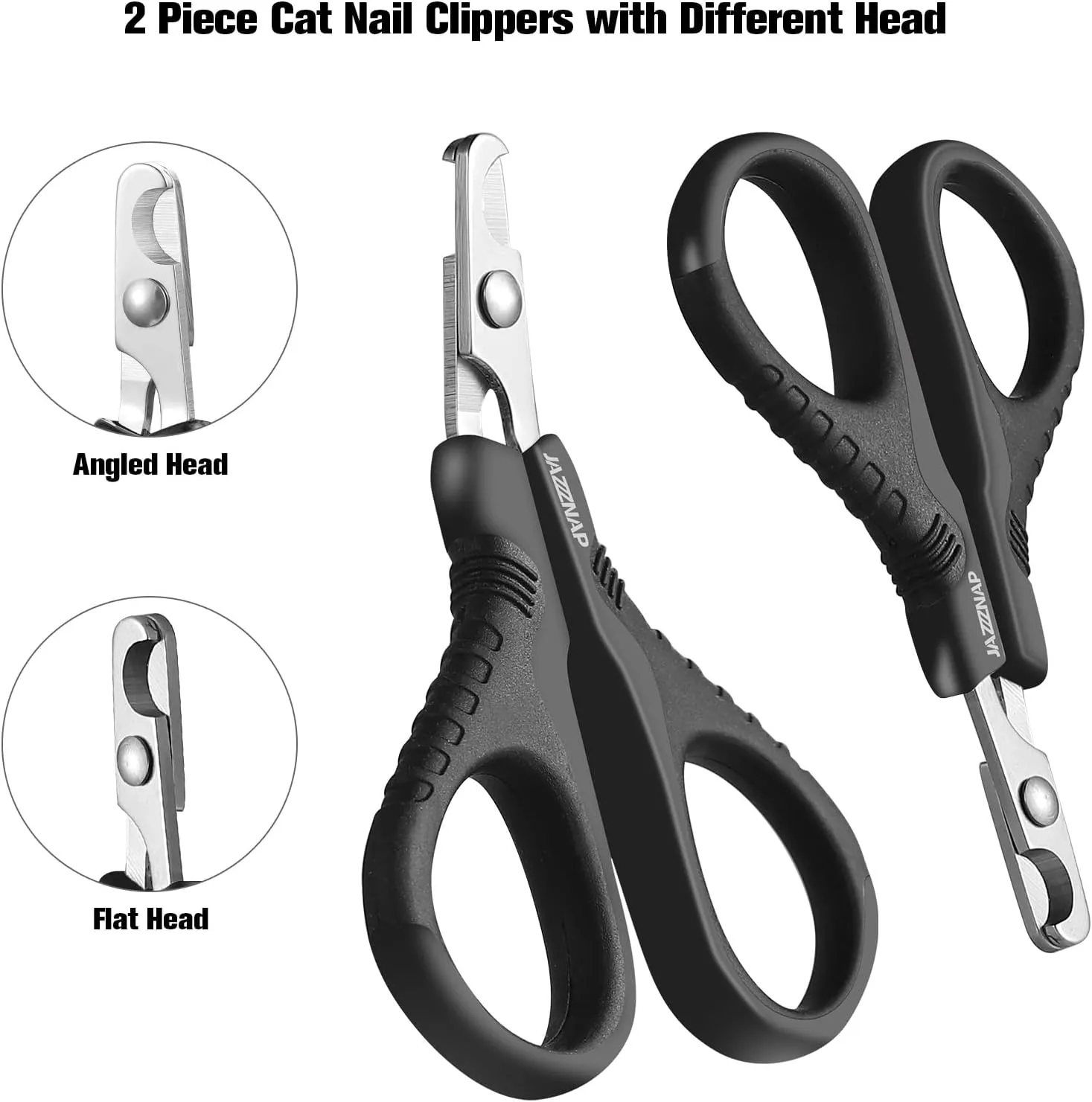 JAZZZNAP Cat Nail Clippers, Pet Nail Cutter Kitten Nail Trimmers for Cat, Puppies, Birds, Curved and Flat Tips with Non-Slip Handle, Black 2Pcs