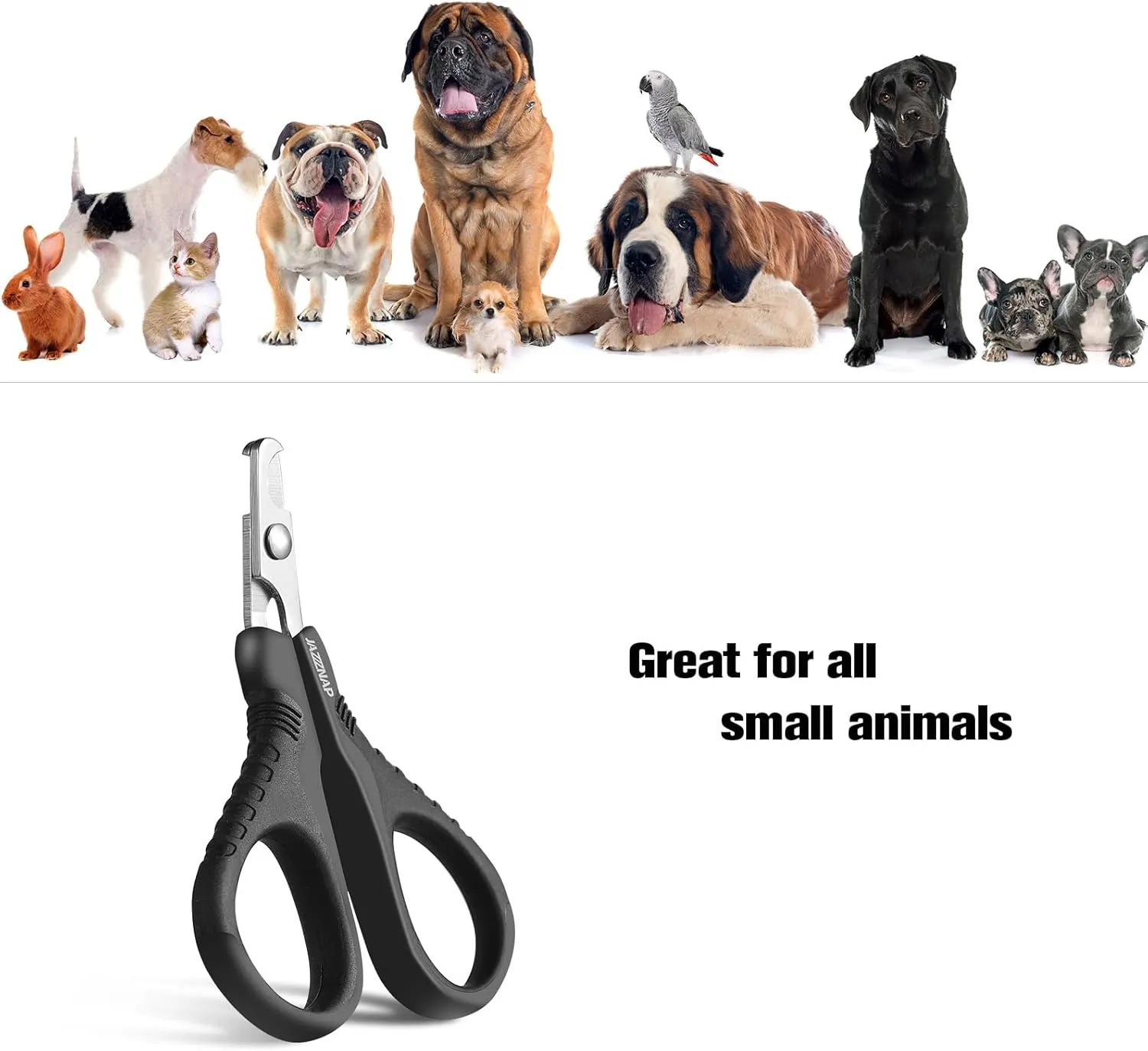 JAZZZNAP Cat Nail Clippers, Pet Nail Cutter Kitten Nail Trimmers for Cat, Puppies, Birds, Curved and Flat Tips with Non-Slip Handle, Black 2Pcs