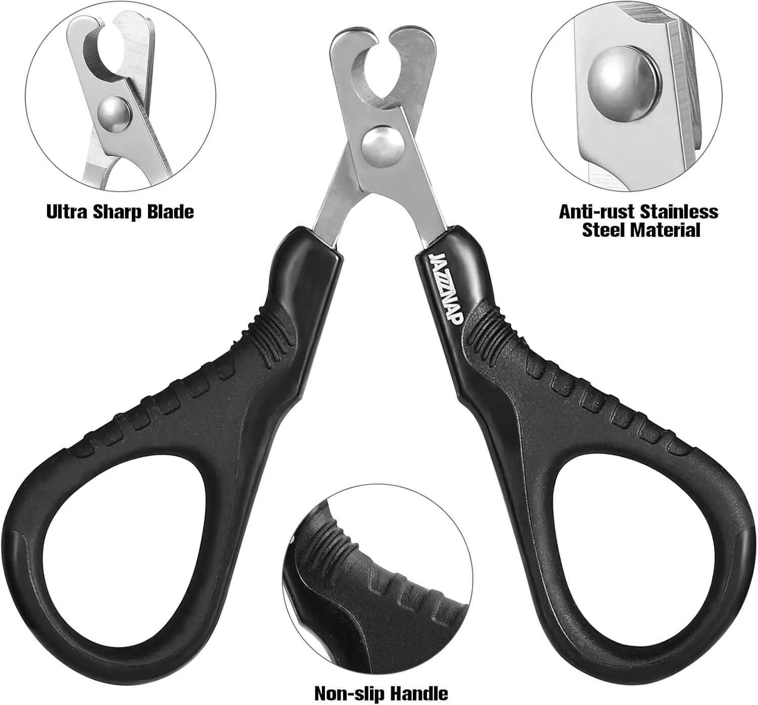 JAZZZNAP Cat Nail Clippers, Pet Nail Cutter Kitten Nail Trimmers for Cat, Puppies, Birds, Curved and Flat Tips with Non-Slip Handle, Black 2Pcs