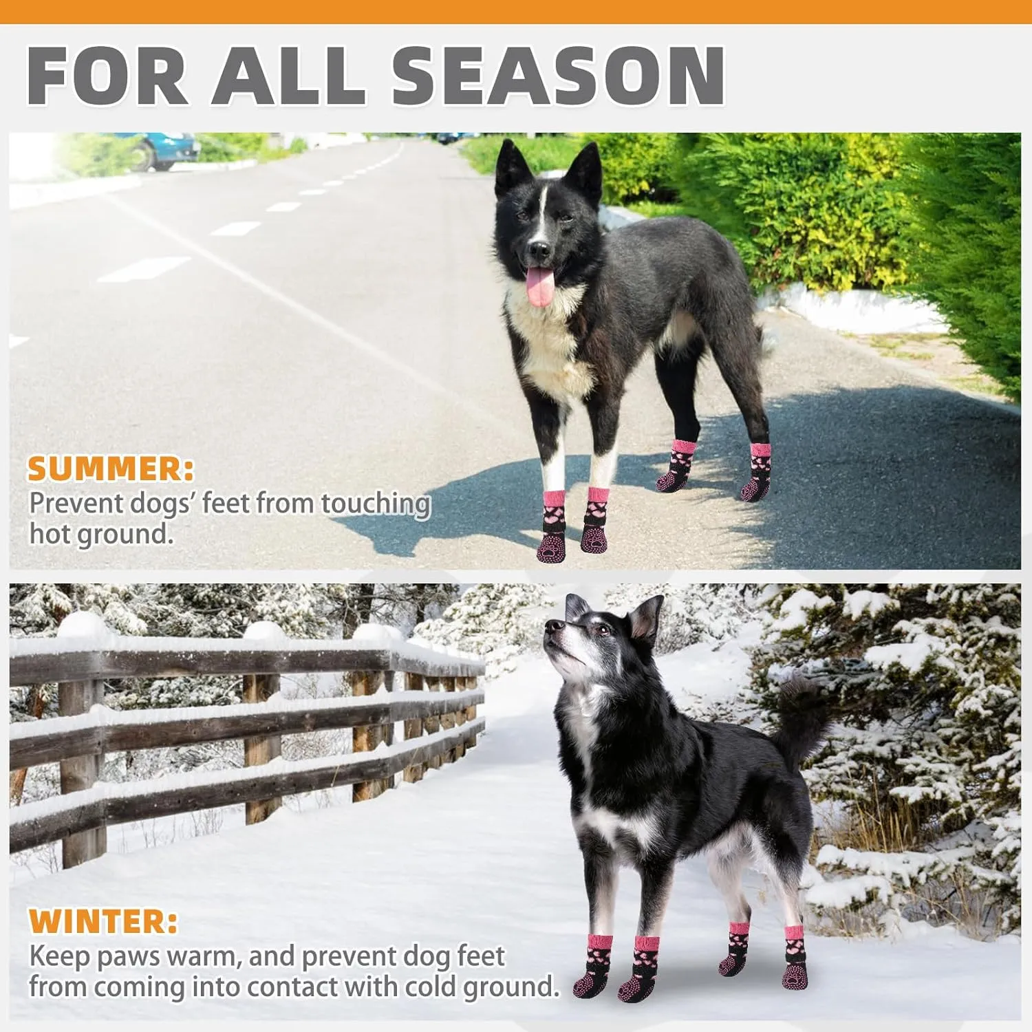 KOOLTAIL Anti Slip Dog Socks for Hot/Cold Pavement to Prevent Licking Paws, Dog Boots&Paw Protector with Grippers for Hardwood Floors,Pink Heart Valentine's Socks Booties for Small Medium Large Dogs M