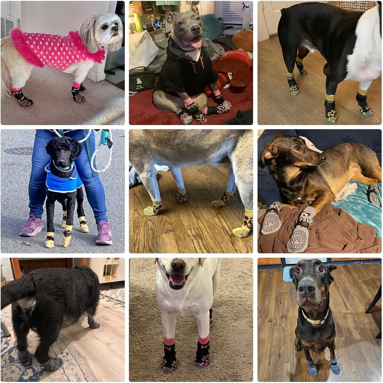 KOOLTAIL Anti Slip Dog Socks for Hot/Cold Pavement to Prevent Licking Paws, Dog Boots&Paw Protector with Grippers for Hardwood Floors,Pink Heart Valentine's Socks Booties for Small Medium Large Dogs M