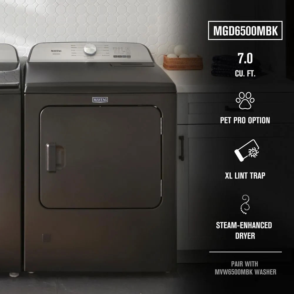 Maytag MGD6500MBK Pet Pro Top Load Gas Dryer - 7.0 cu. ft.