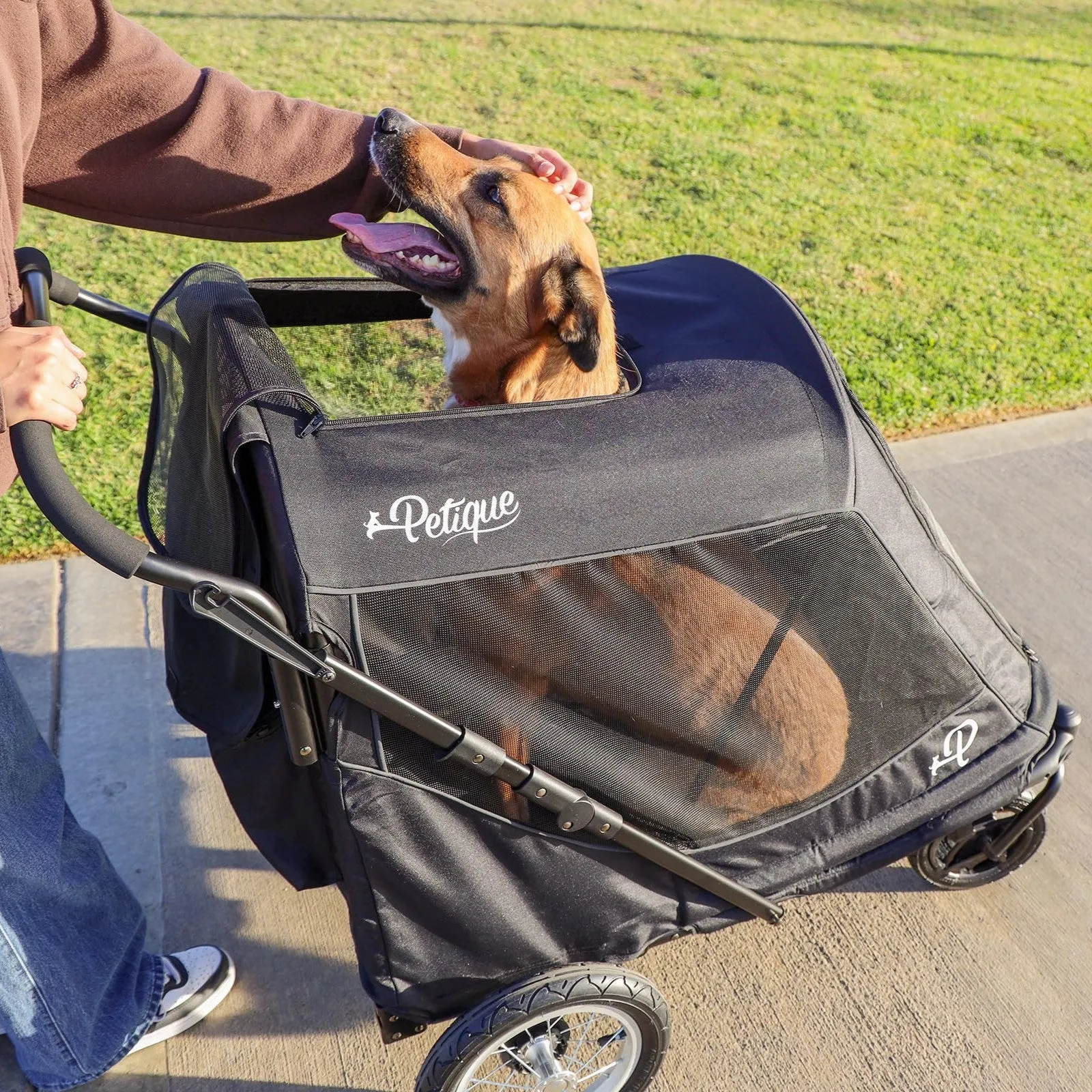 NEW & IMPROVED Apollo Elite Pet Stroller: Sturdy Ramp, Low to Ground, Air-Filled Bike Tires, Peek-a-Boo Window Folds Compact, Convertible Canopy, For Large & Multiple Dogs, Supports up to 133 LBS