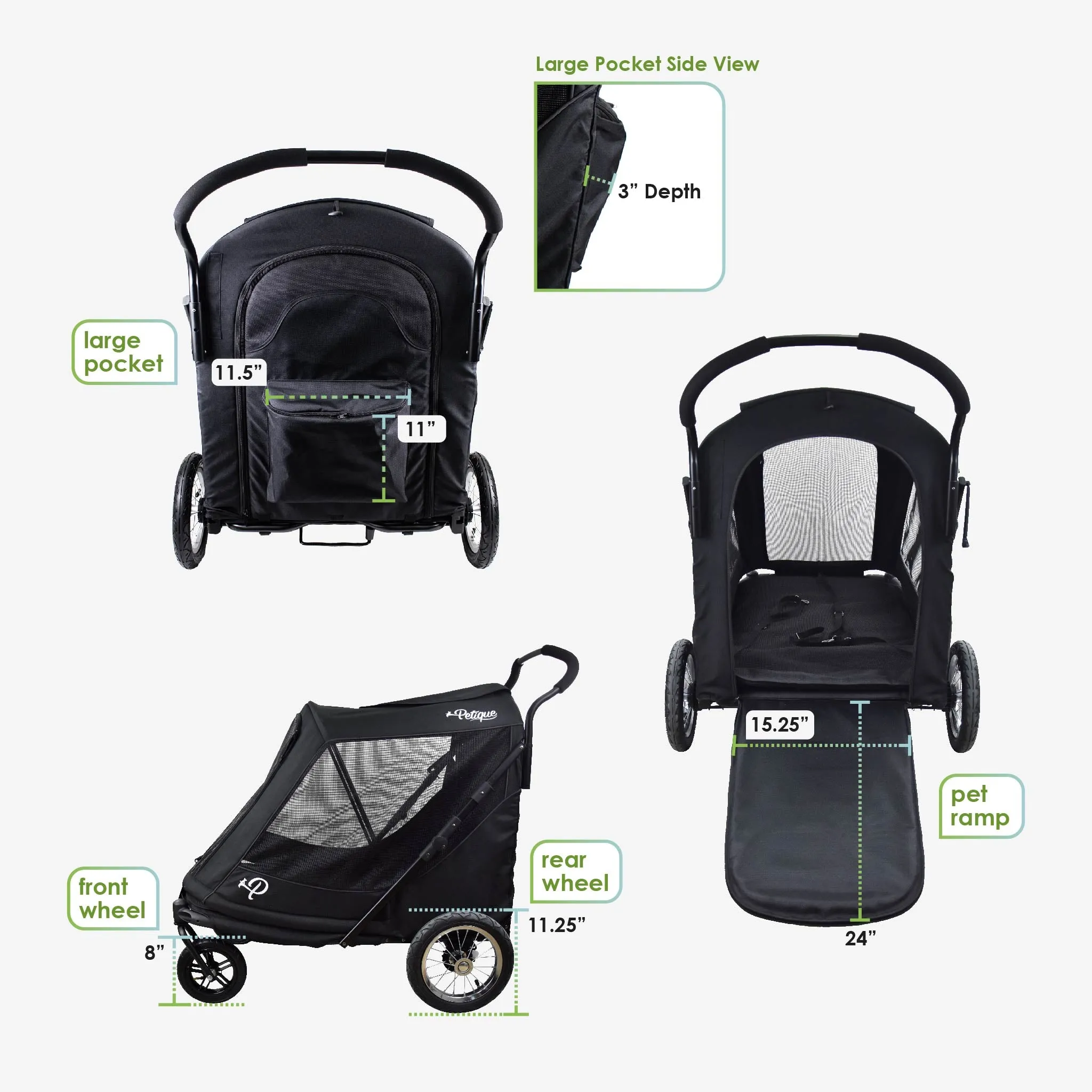 NEW & IMPROVED Apollo Elite Pet Stroller: Sturdy Ramp, Low to Ground, Air-Filled Bike Tires, Peek-a-Boo Window Folds Compact, Convertible Canopy, For Large & Multiple Dogs, Supports up to 133 LBS