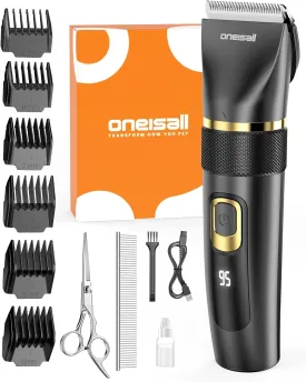 oneisall Dog Clippers Low Noise, Pro Dog Grooming Clippers Kit with Rechargeable Cordless Shaver Trimmer for Dogs Cats, IPX7 Waterproof Pet Clippers Grooming at Home