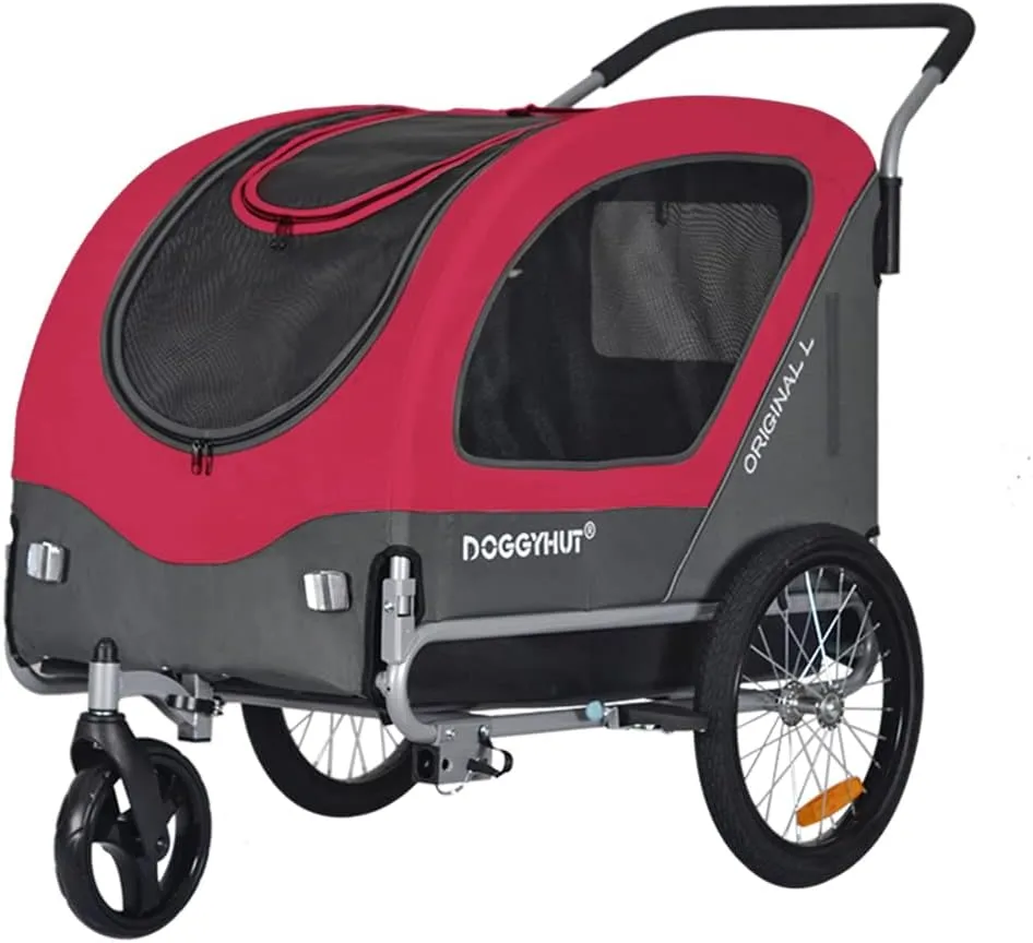 Original Large Pet Bike Trailer & Stroller 2-in-1,for Dogs up to 78 lbs,Parking Brakes,Easy Folding Cart Frame, Quick Release Wheel, Universal Bicycle Coupler (Red)