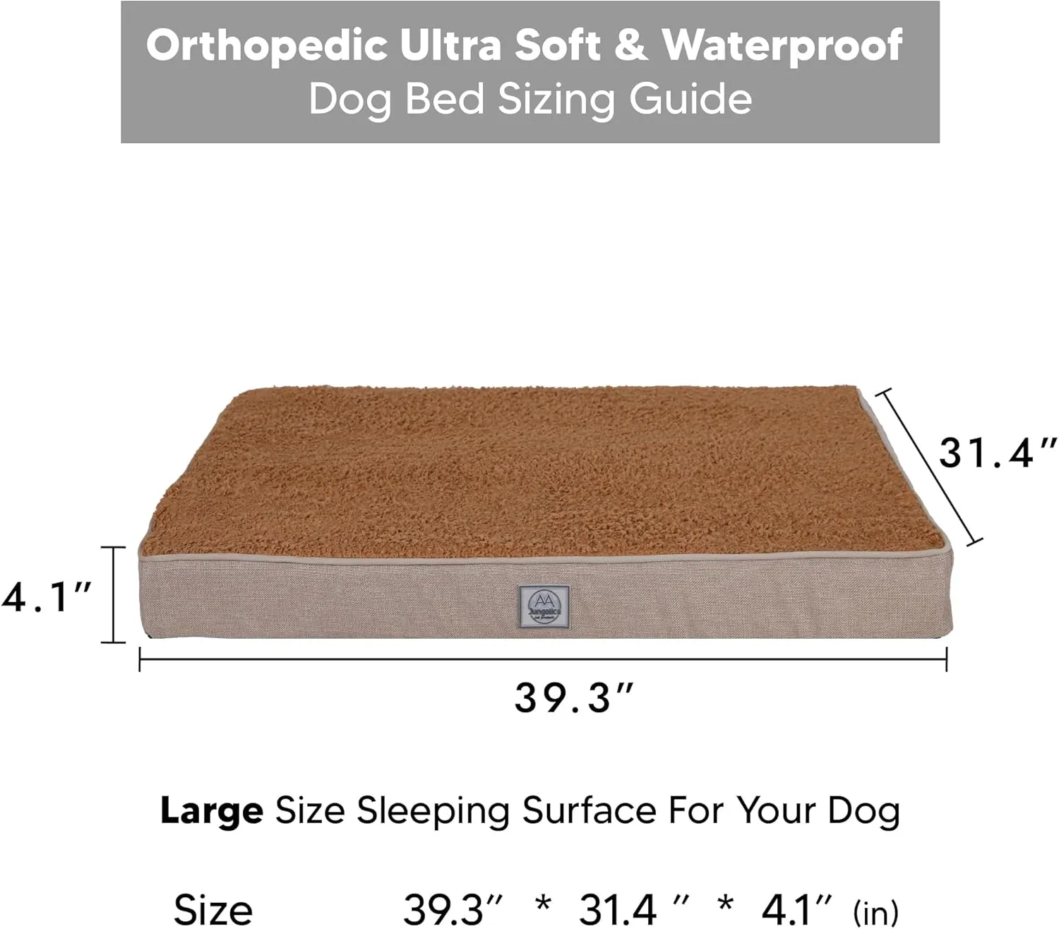 Orthopedic Dog Bed for Large Dogs- Waterproof, Ultra Soft Foam Pet Bed Mat, Removable Washable Cover and Nonskid Bottom, Brown