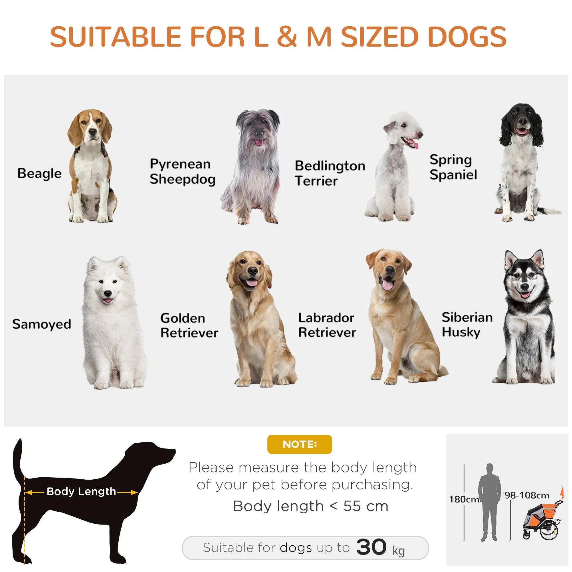 PawHut 2-in-1 Dog Bicycle Trailer w/ Safety Leash, Reflectors - Orange