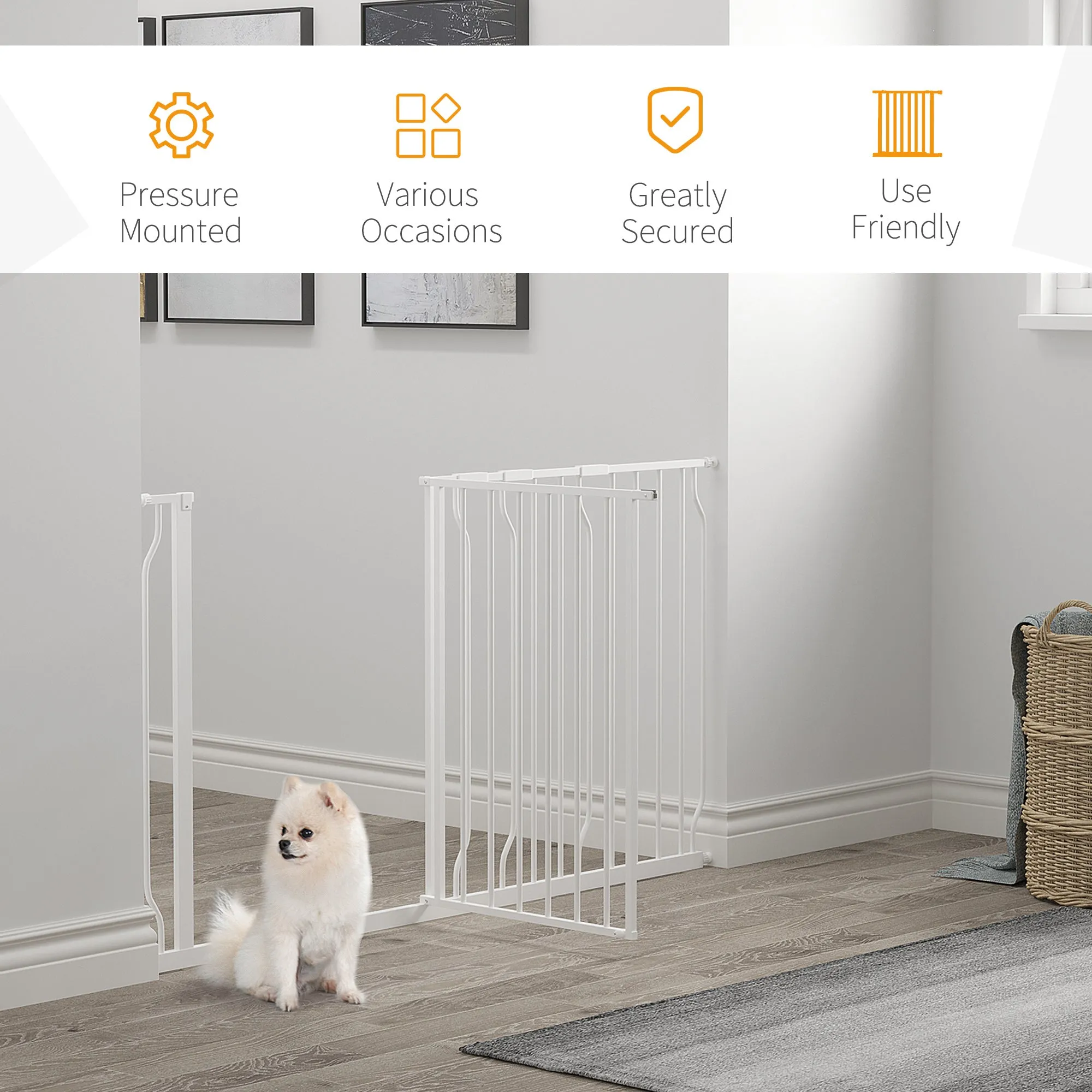 PawHut Dog Gate Extra Wide Stairway Gate for Pet with Door