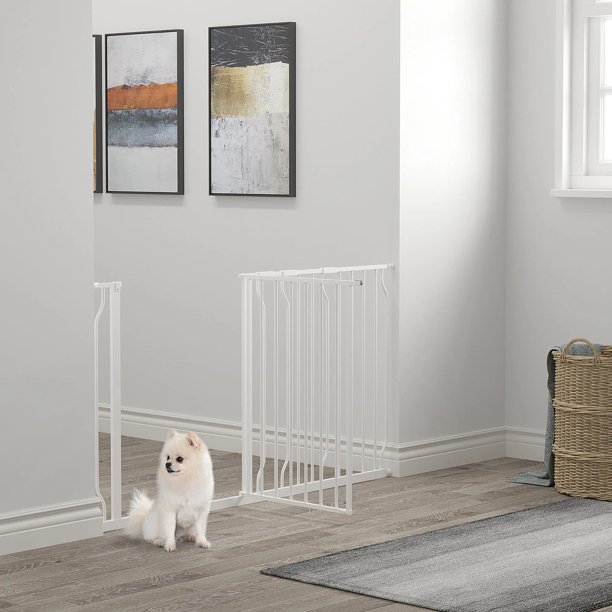 PawHut Dog Gate Extra Wide Stairway Gate for Pet with Door