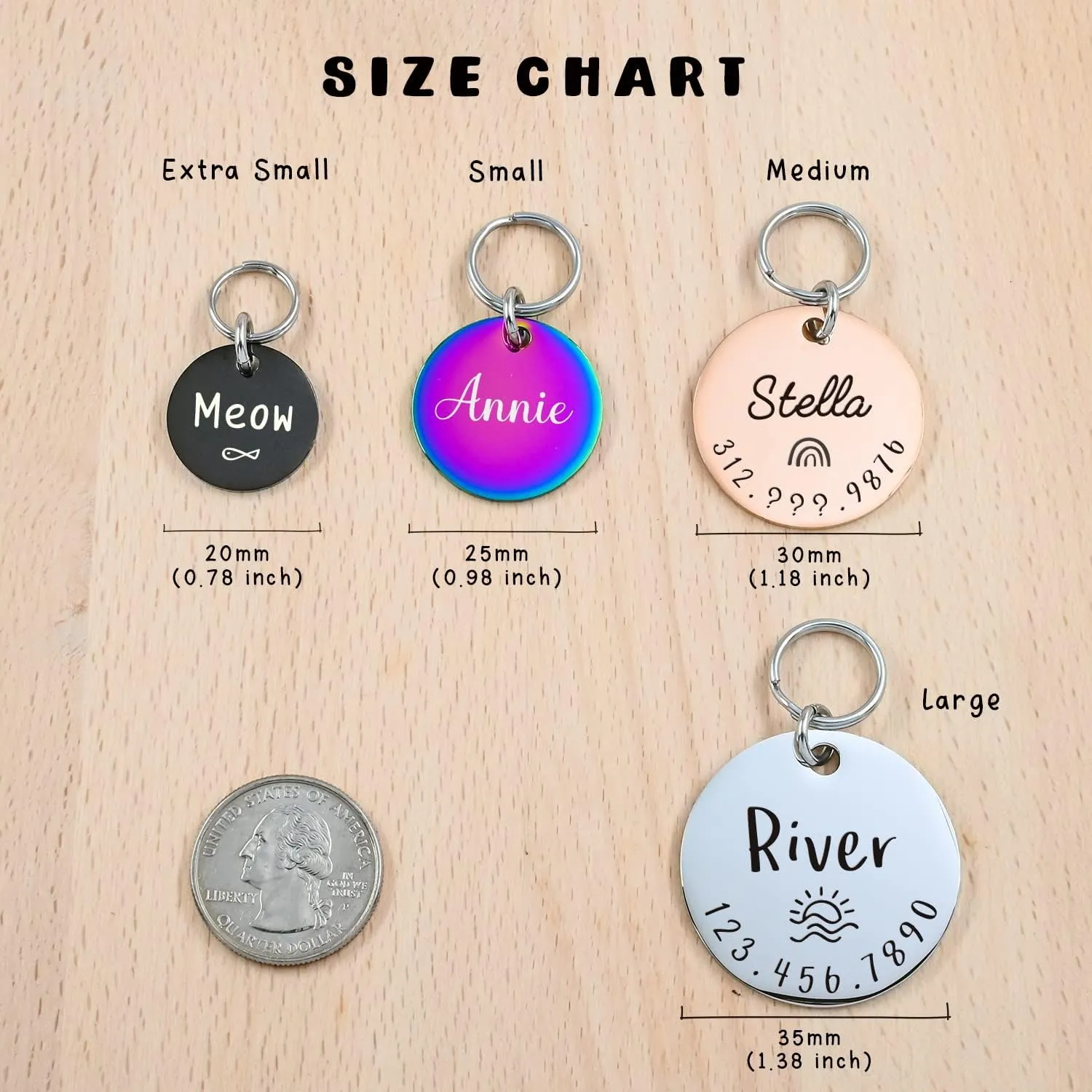 Personalized Lovely Symbols Dog Tags and Cat Custom Engraved Stainless Steel Pet ID Tag (Large, Rose Gold)