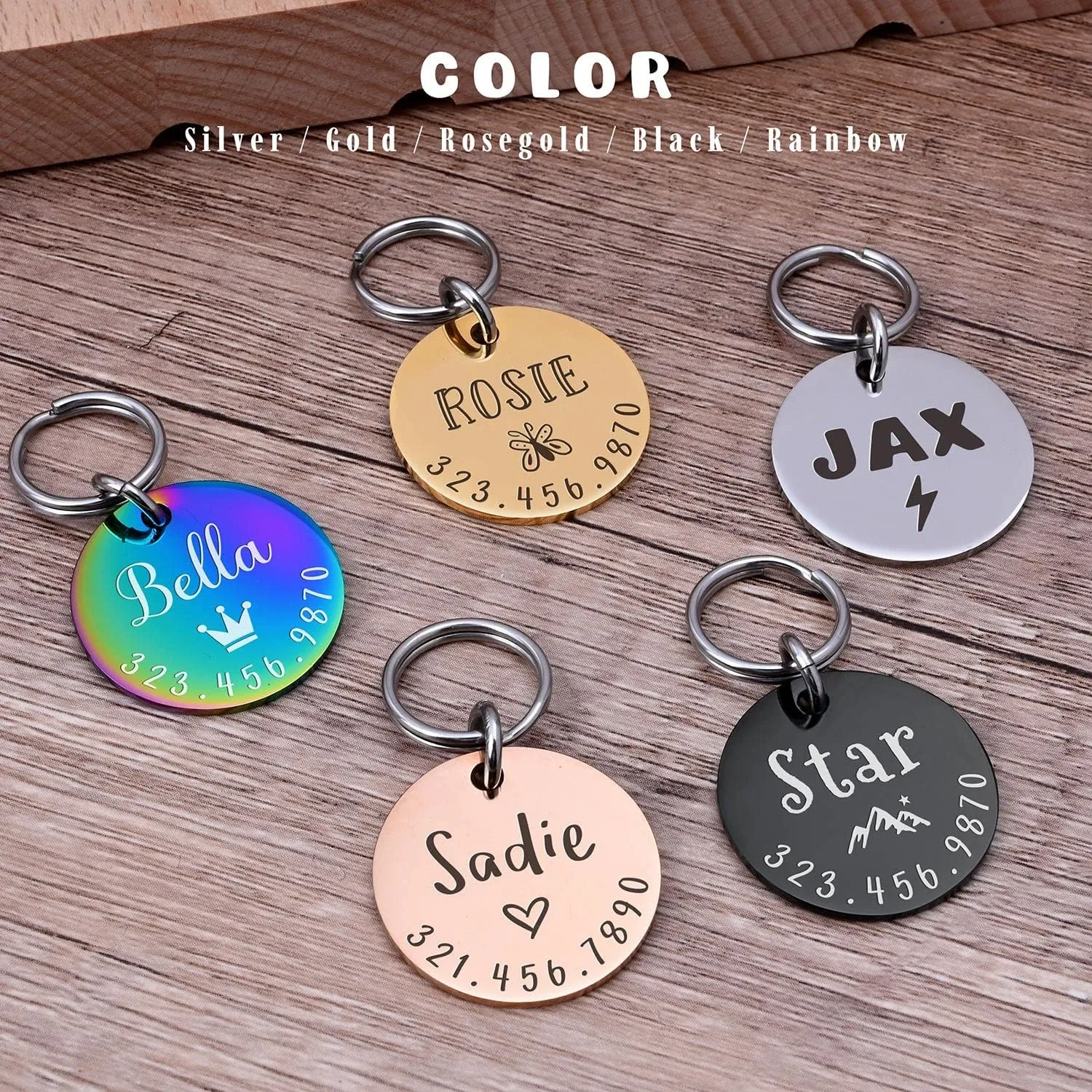 Personalized Lovely Symbols Dog Tags and Cat Custom Engraved Stainless Steel Pet ID Tag (Large, Rose Gold)