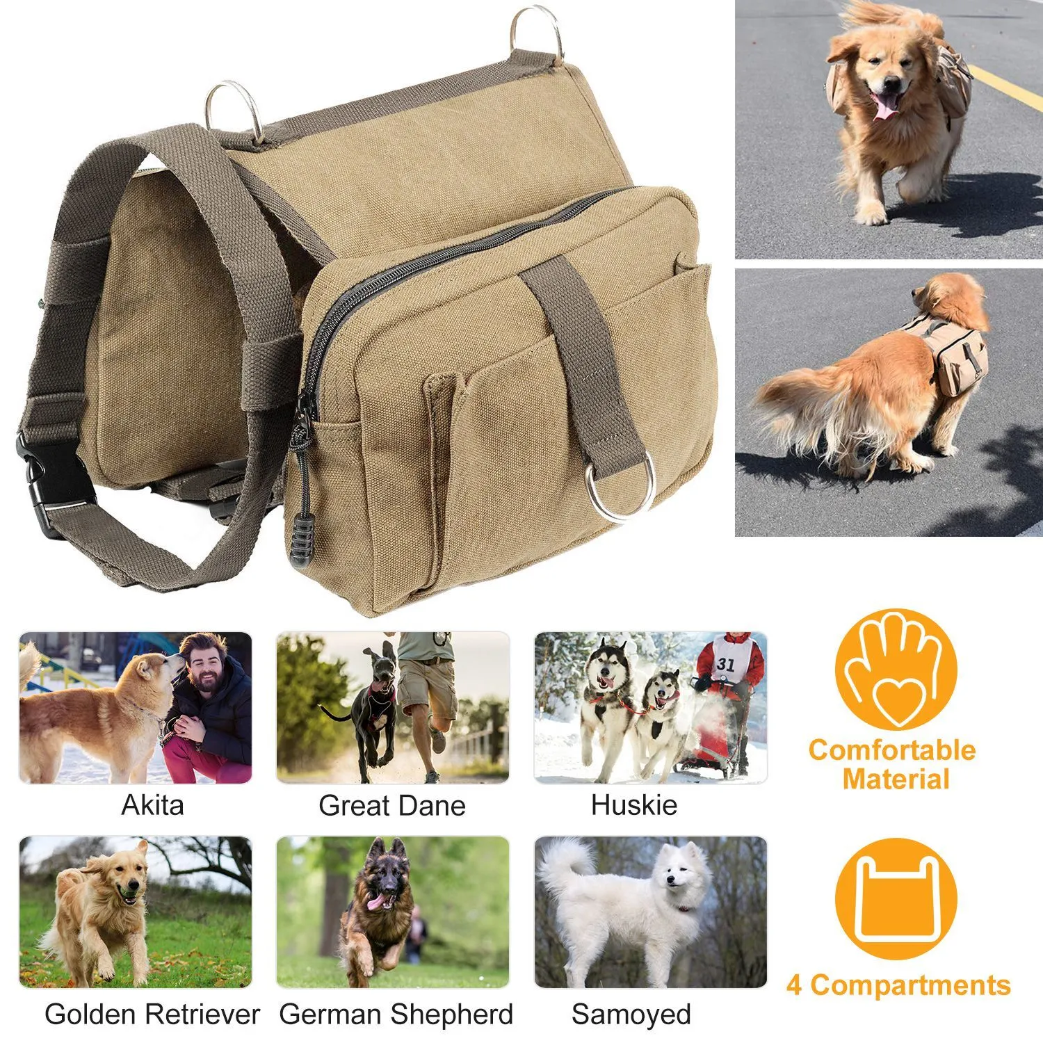 Pet Dog Backpack Hound Hiking Camping Saddle Bag