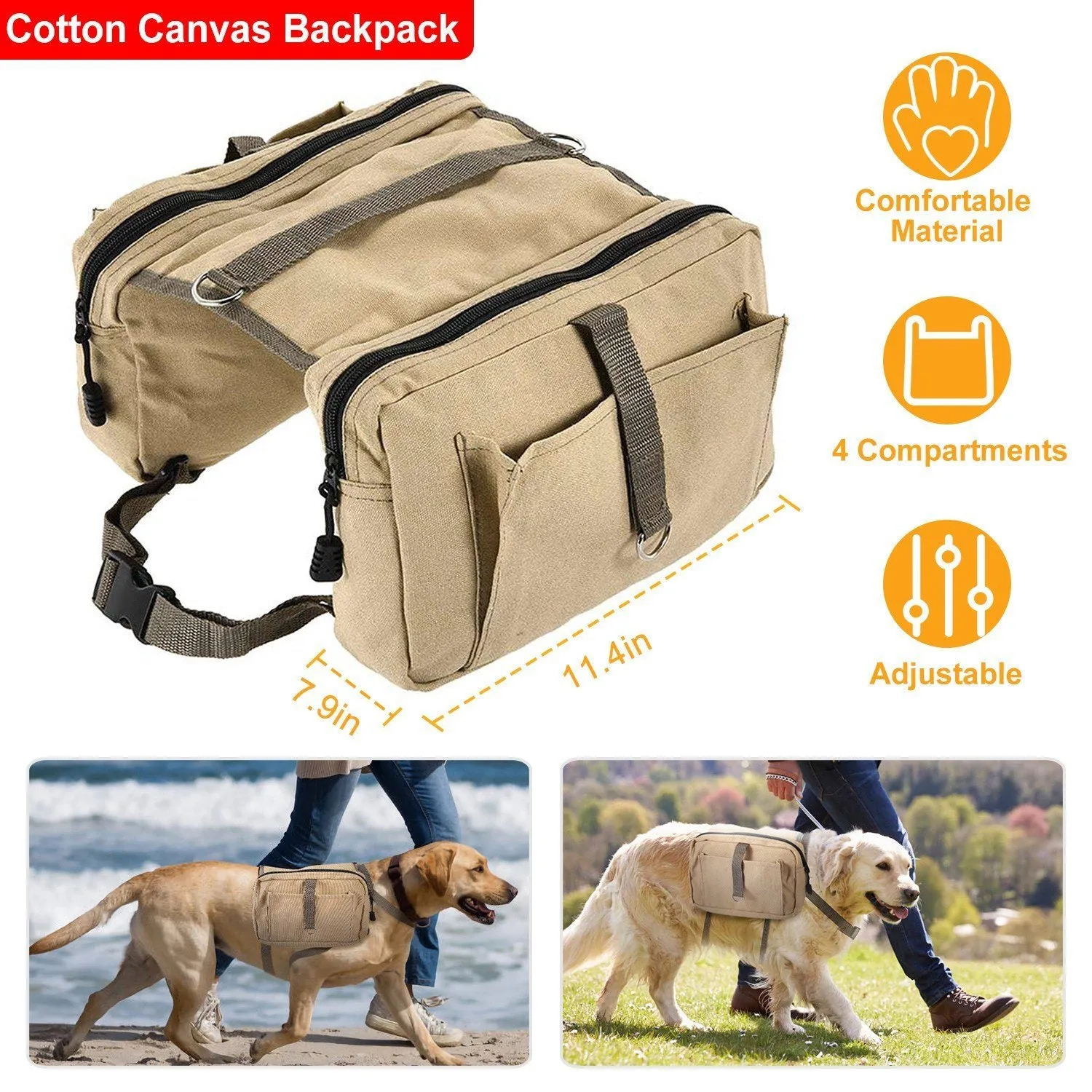 Pet Dog Backpack Hound Hiking Camping Saddle Bag