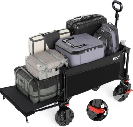 PORTAL 300L Large Capacity Foldable Wagon with Tailgate, 325LB Heavy-Duty Collapsible Utility Cart, All-Terrain Wheels & Brakes, Oversized Garden Wagon for Camping, Groceries, Sports, and Pets