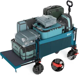 PORTAL 300L Large Capacity Foldable Wagon with Tailgate, 325LB Heavy-Duty Collapsible Utility Cart, All-Terrain Wheels & Brakes, Oversized Garden Wagon for Camping, Groceries, Sports, and Pets