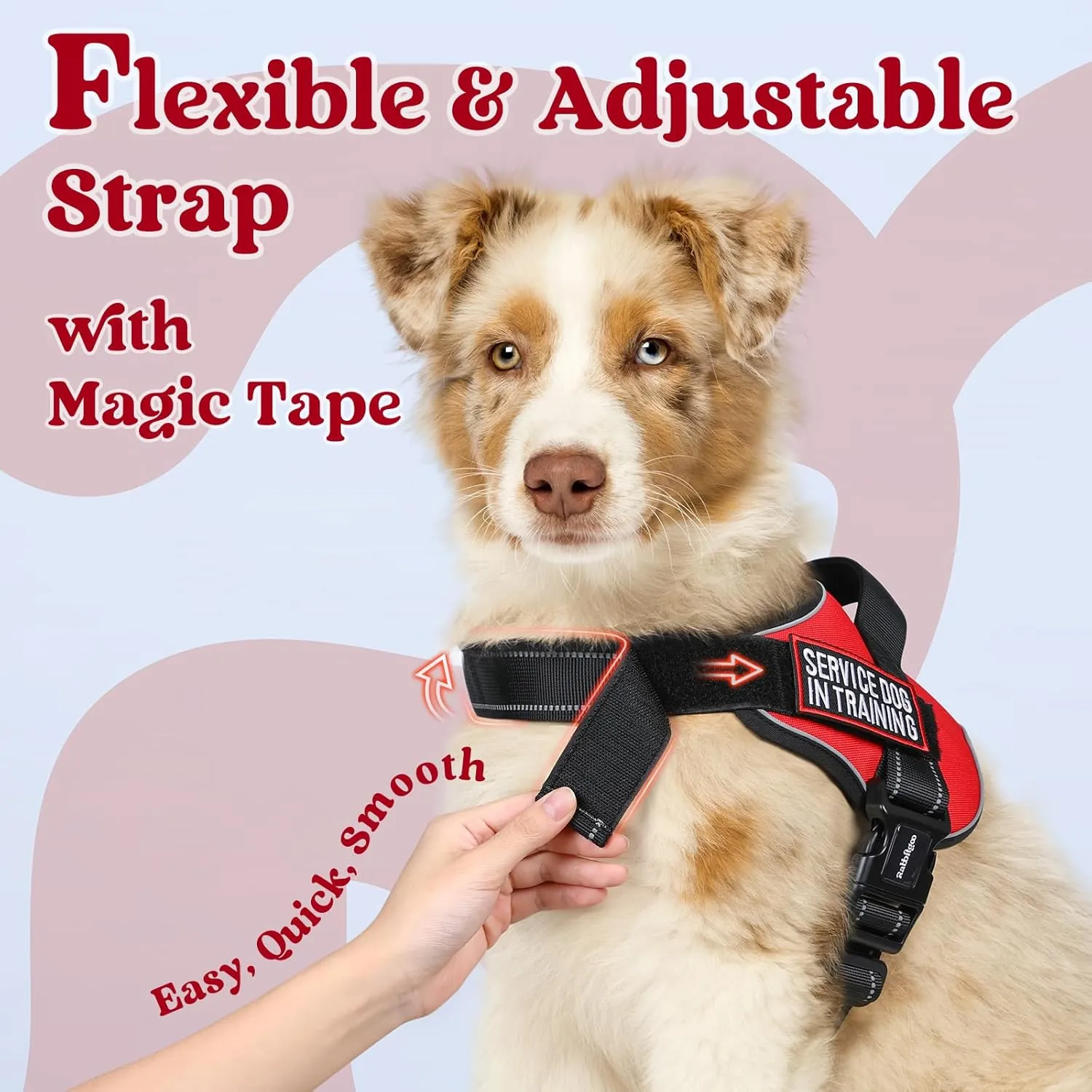 rabbitgoo Dog Harness Medium Sized, No Pull No Choke Pet Vest, Easy Wearing with One Buckle, Adjustable Reflective Harness Buddy with Personalized Molle for Walking, Training, Red, M