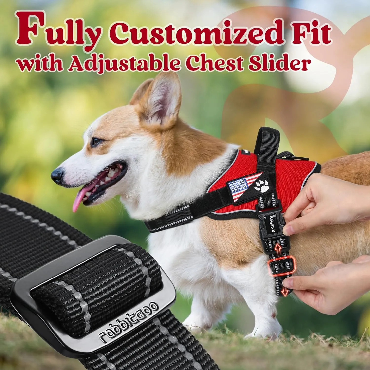 rabbitgoo Dog Harness Medium Sized, No Pull No Choke Pet Vest, Easy Wearing with One Buckle, Adjustable Reflective Harness Buddy with Personalized Molle for Walking, Training, Red, M