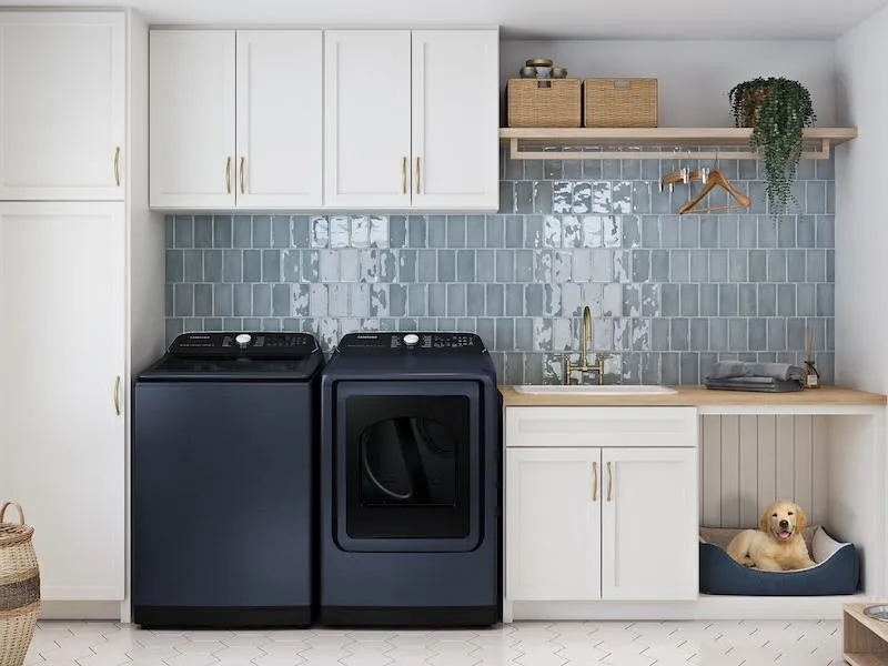 Samsung DVE54CG7150DA3 7.4 cu. ft. Smart Electric Dryer with Pet Care Dry and Steam Sanitize  in Brushed Navy