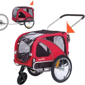 Sepnine 2 in 1 Pet Bicycle Trailer with a 6" Stroller Wheel Suitable for Small and Medium Dogs, Carrier Up to 66/88 LBS, Easy Folding Cart Frame, Quick Release Wheel, Universal Bicycle Coupler