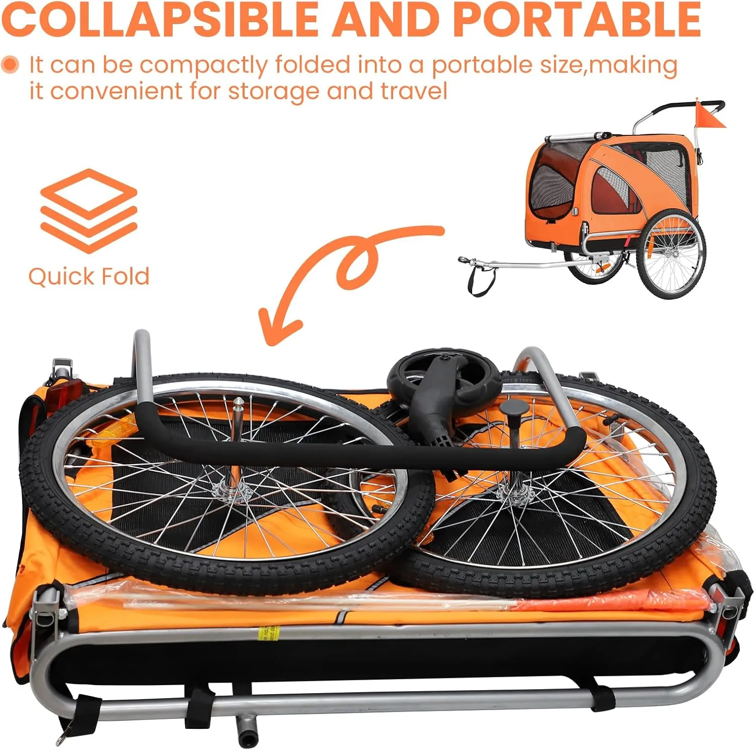 Sepnine 2 in 1 Pet Bicycle Trailer with a 6" Stroller Wheel Suitable for Small and Medium Dogs, Carrier Up to 66/88 LBS, Easy Folding Cart Frame, Quick Release Wheel, Universal Bicycle Coupler