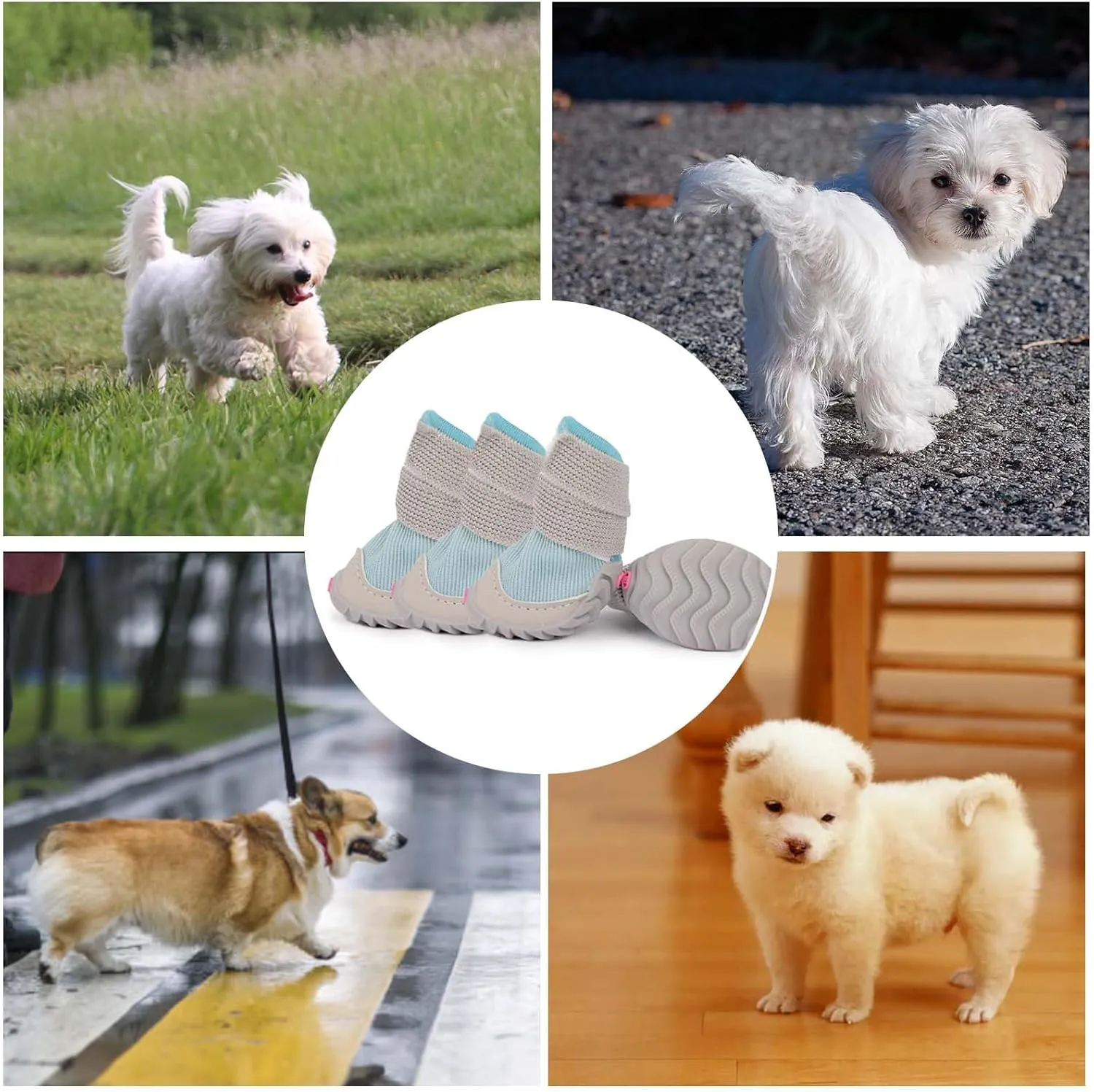 Soft Dog Shoes for Small Dogs,Dog Paw Protector for Outdoor Activies,Anti-Slip Dog Boots, Size 1, Blue