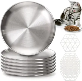SOUJOY 6 Pieces Stainless Steel Cat Bowl, 6.7'' Shallow Cat Food Plate with Non-Slip Mat, 10 oz Whisker Friendly Wide Pet Dish for Cat and Small Pet to Prevent Whisker Fatigue