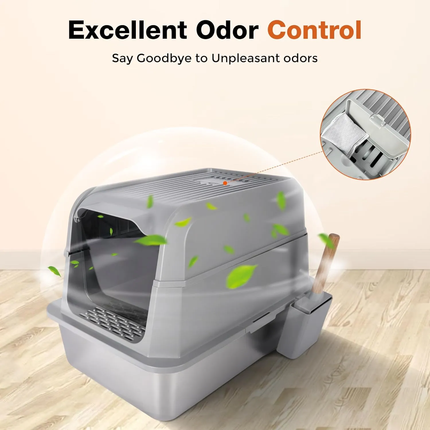 Stainless Steel Litter Box with Lid, Enclosed Extra Large Cat Litter Box for Big Cats and Multiples with Mat & Scoop - Non-Stick, Easy Cleaning, Anti-Leakage Covered Cat Litter Boxes (Gray)