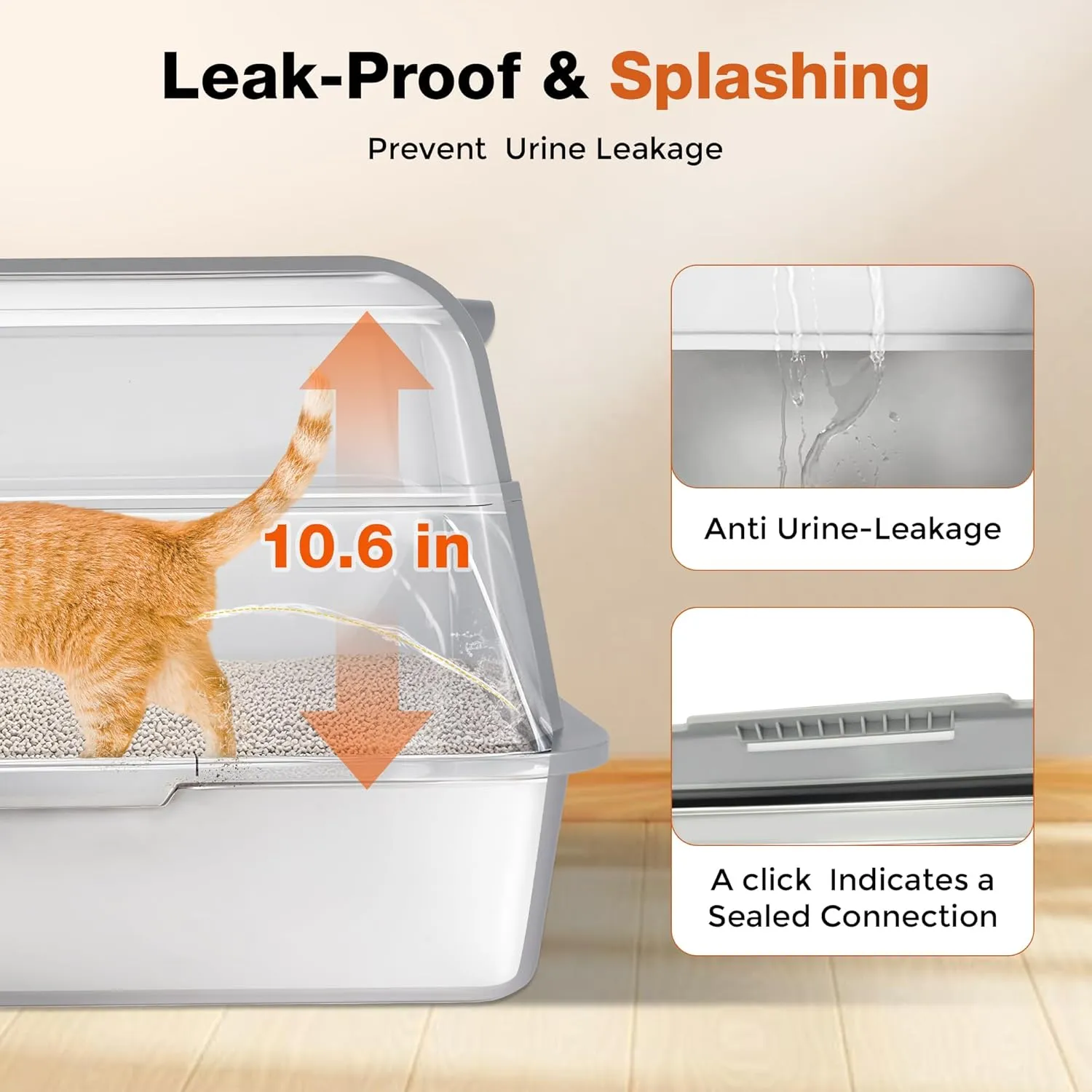Stainless Steel Litter Box with Lid, Enclosed Extra Large Cat Litter Box for Big Cats and Multiples with Mat & Scoop - Non-Stick, Easy Cleaning, Anti-Leakage Covered Cat Litter Boxes (Gray)